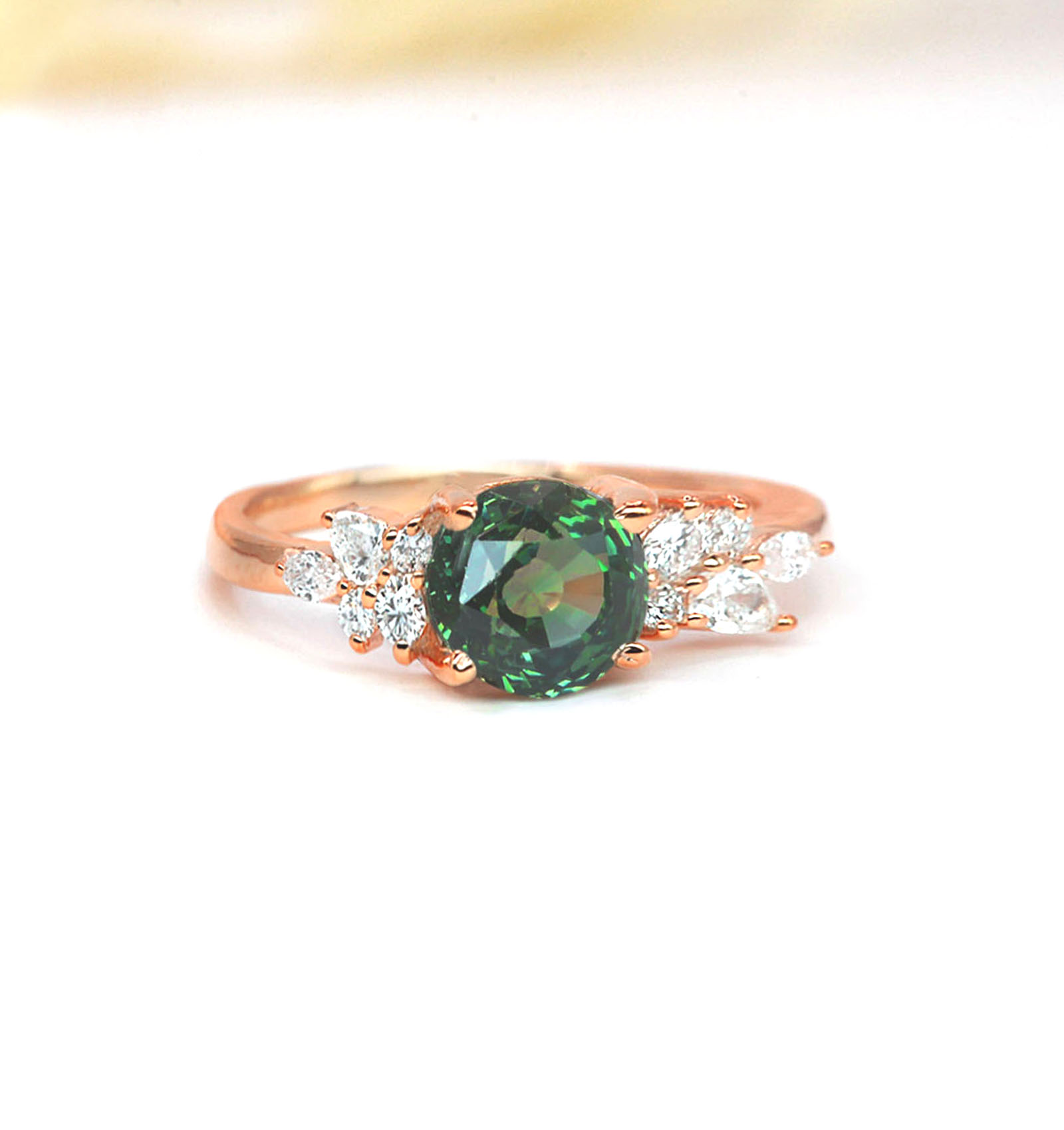 teal sapphire diamond cluster ring