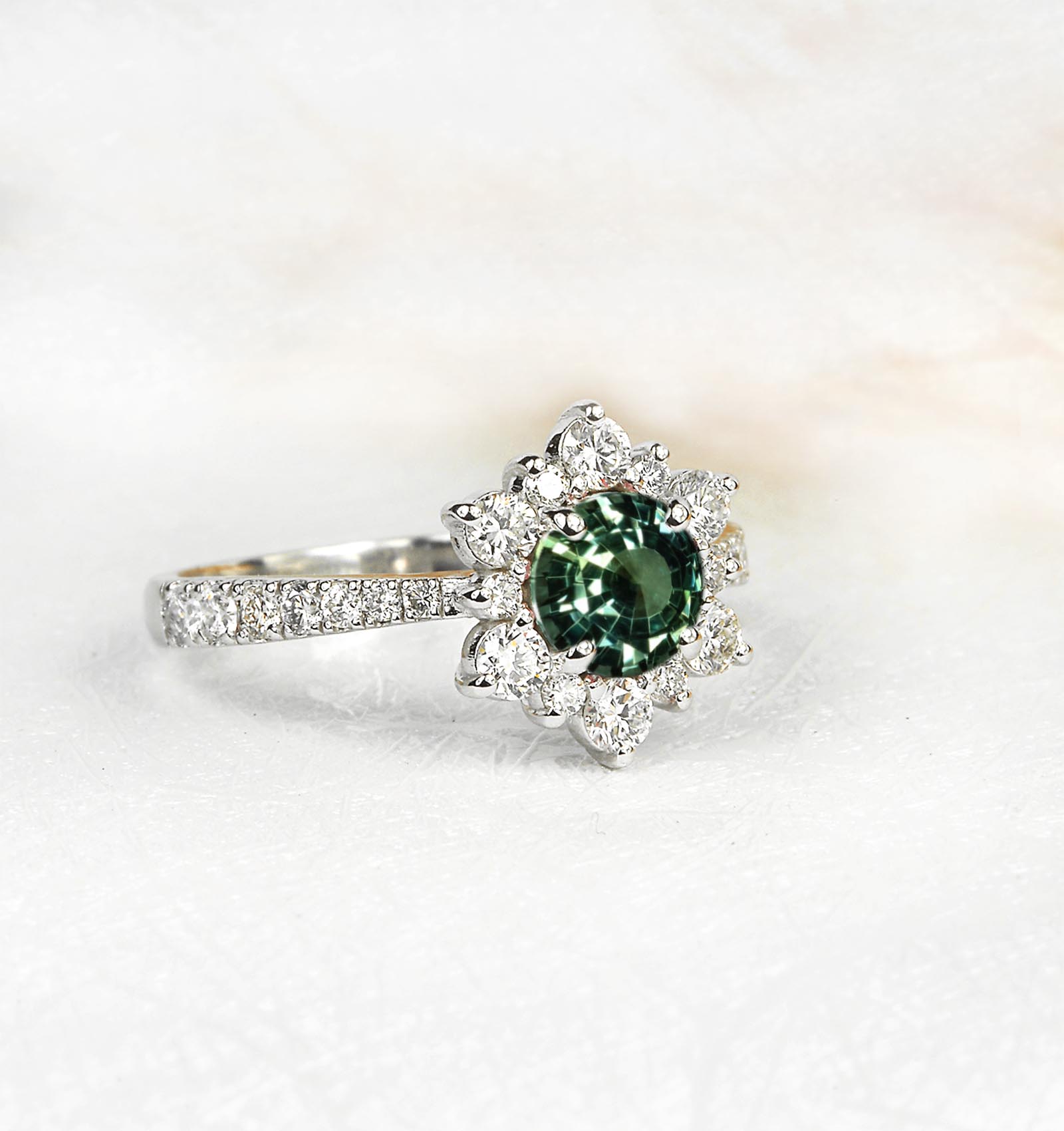 teal sapphire bridal ring