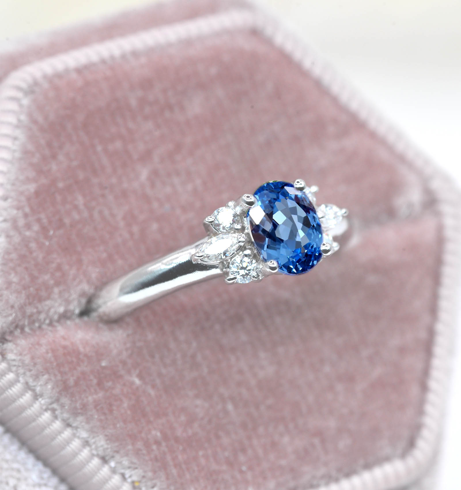 oval blue topaz art deco anniversary ring