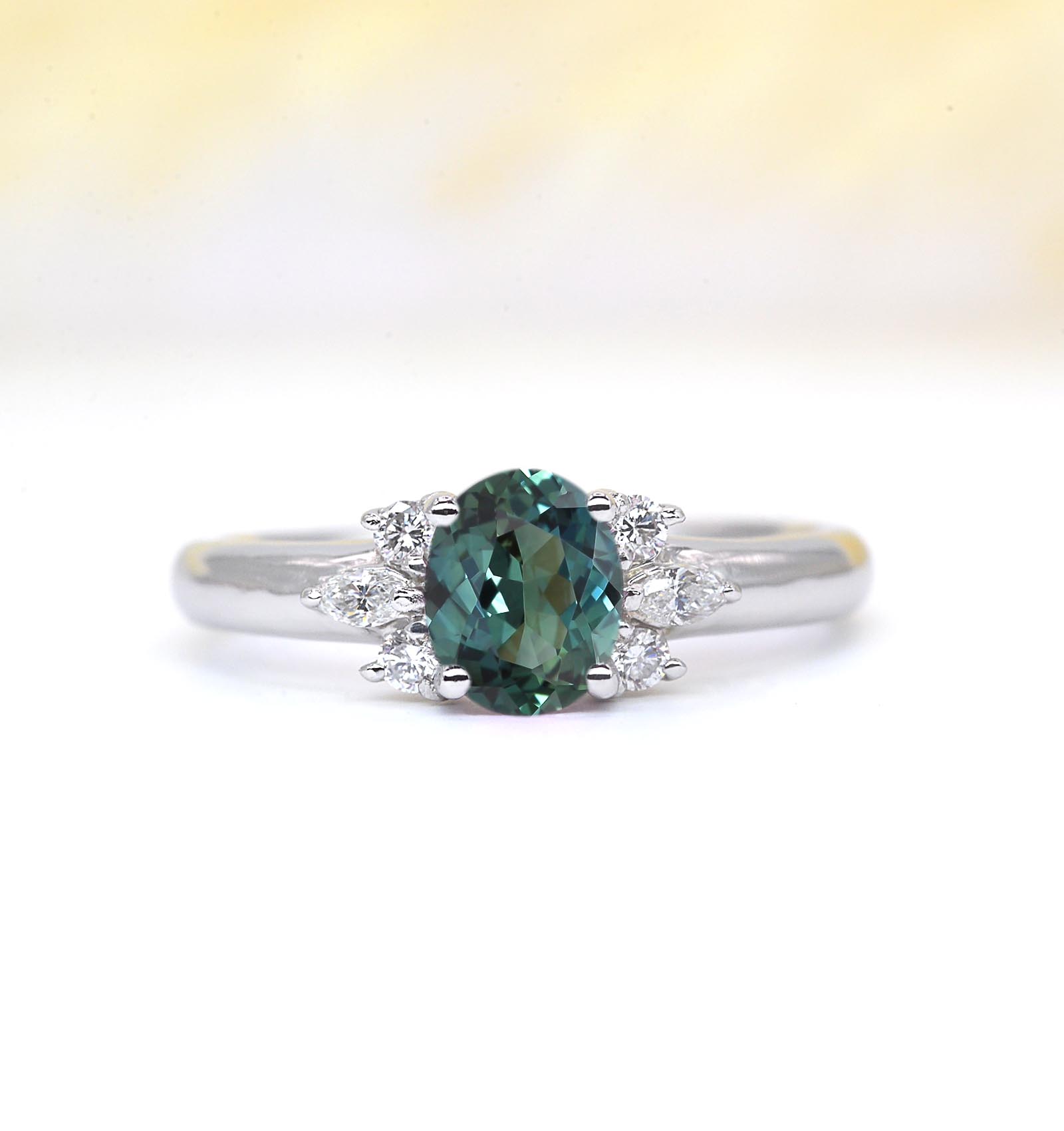 1.51ct teal sapphire vintage cluster ring