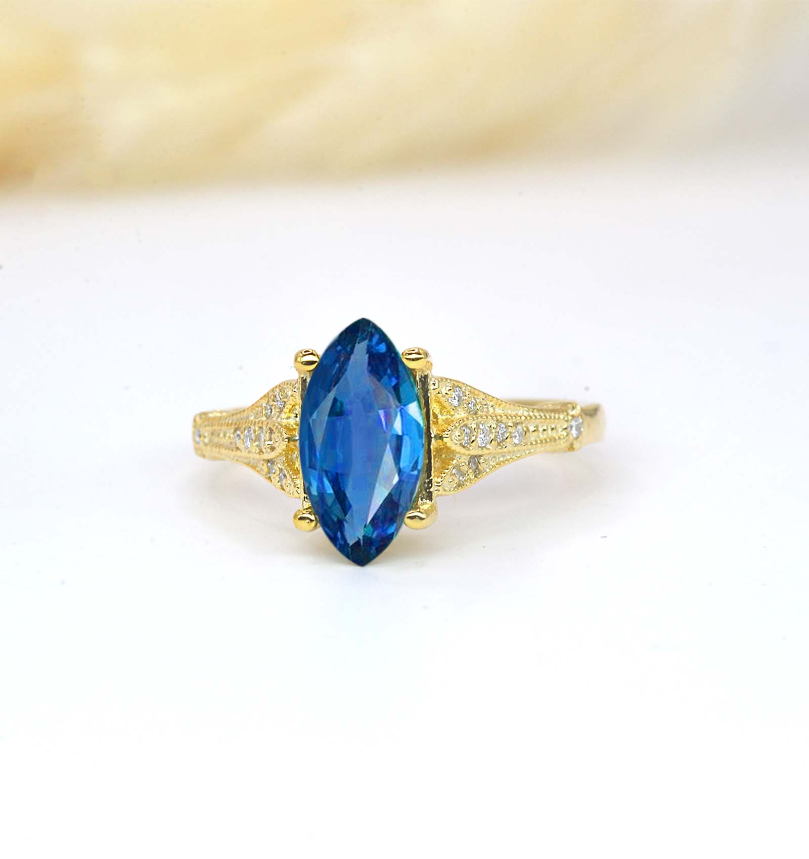 1.53ct marquise blue sapphire classic bridal ring