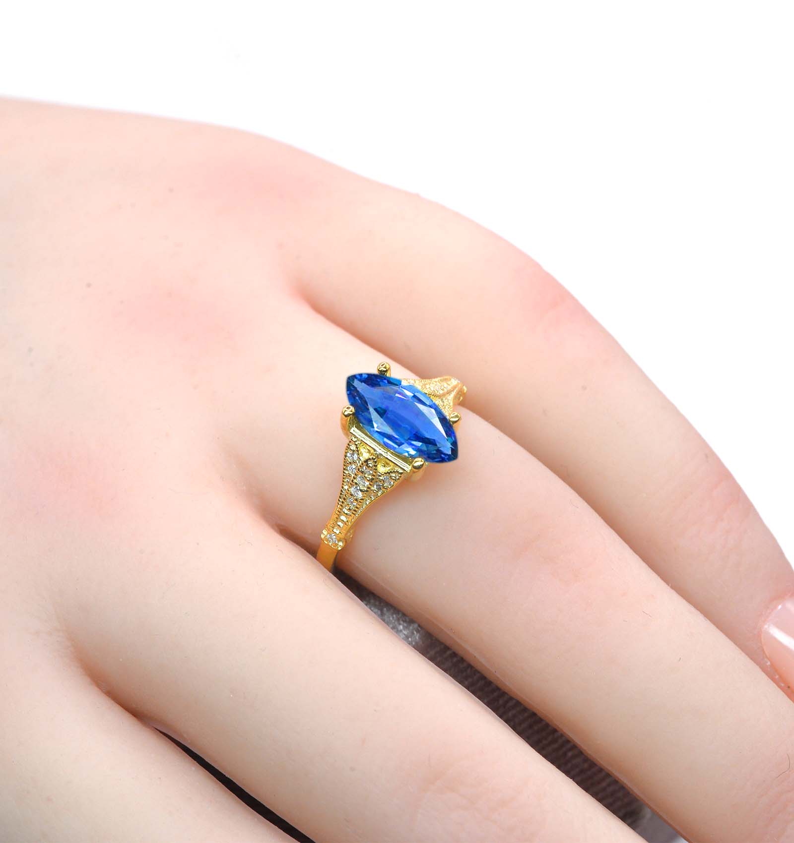 1.53ct marquise blue sapphire classic bridal ring