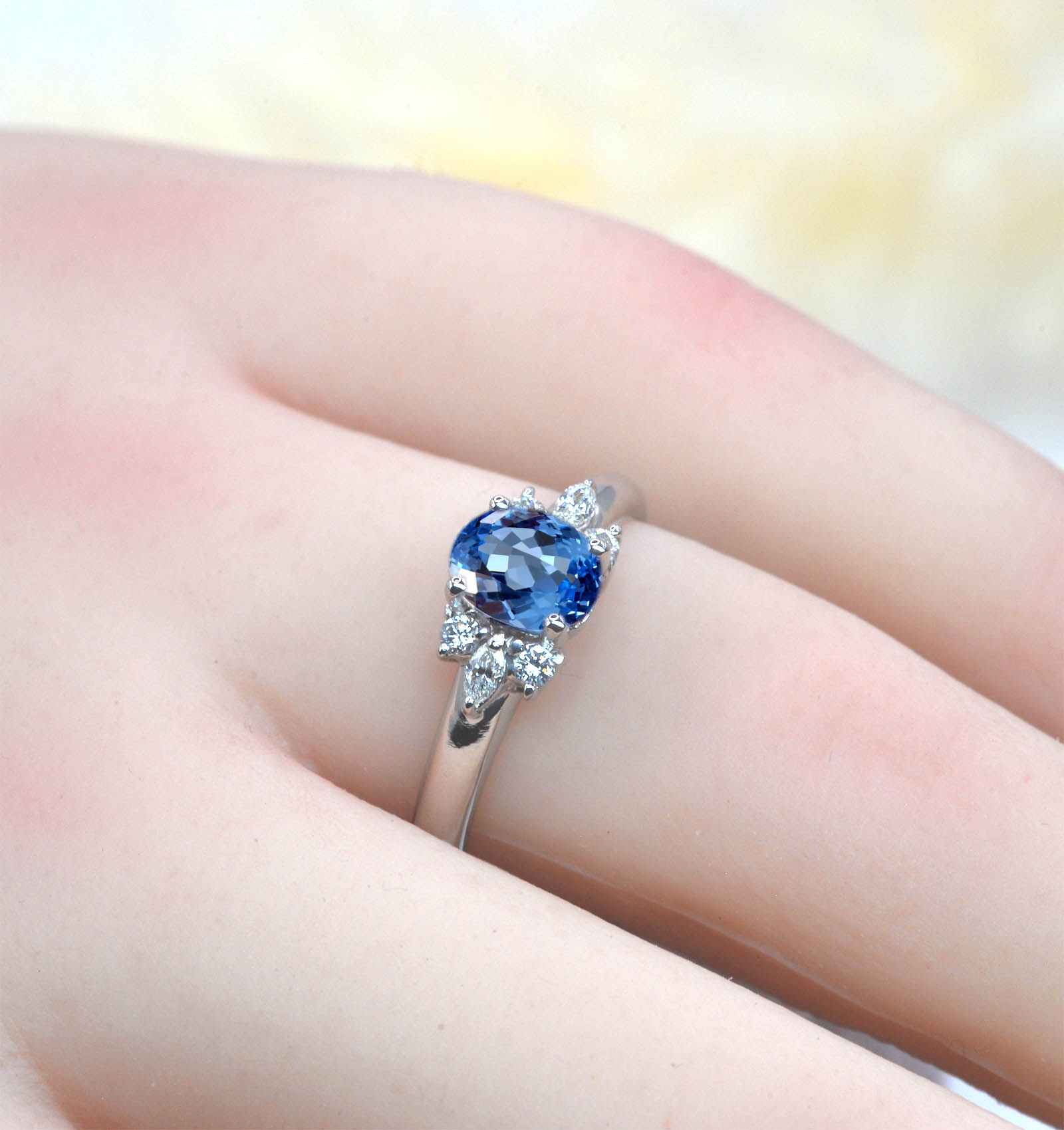 oval blue topaz art deco anniversary ring