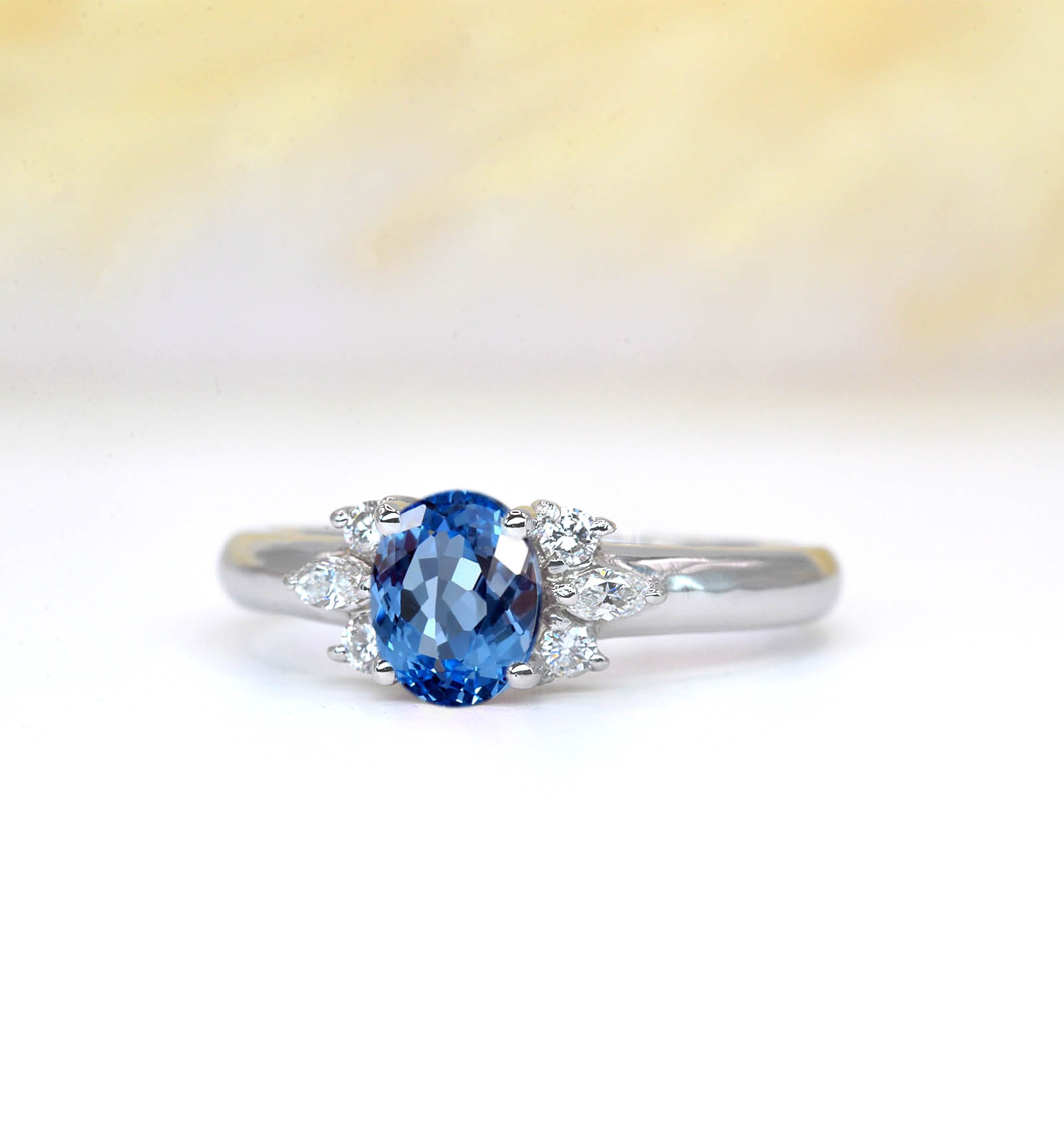 oval blue topaz art deco anniversary ring