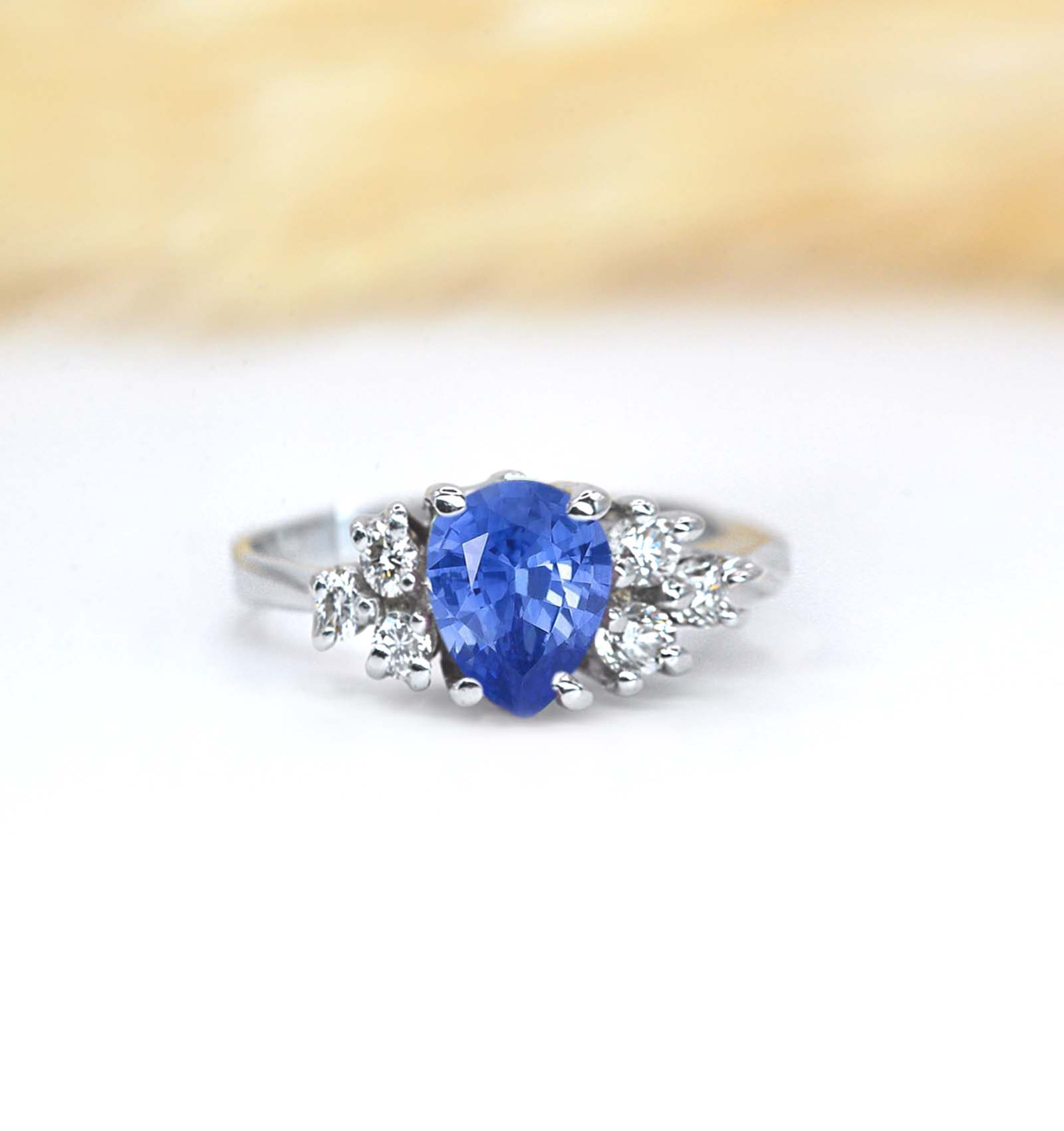 1.55ct natural pear blue sapphire ring