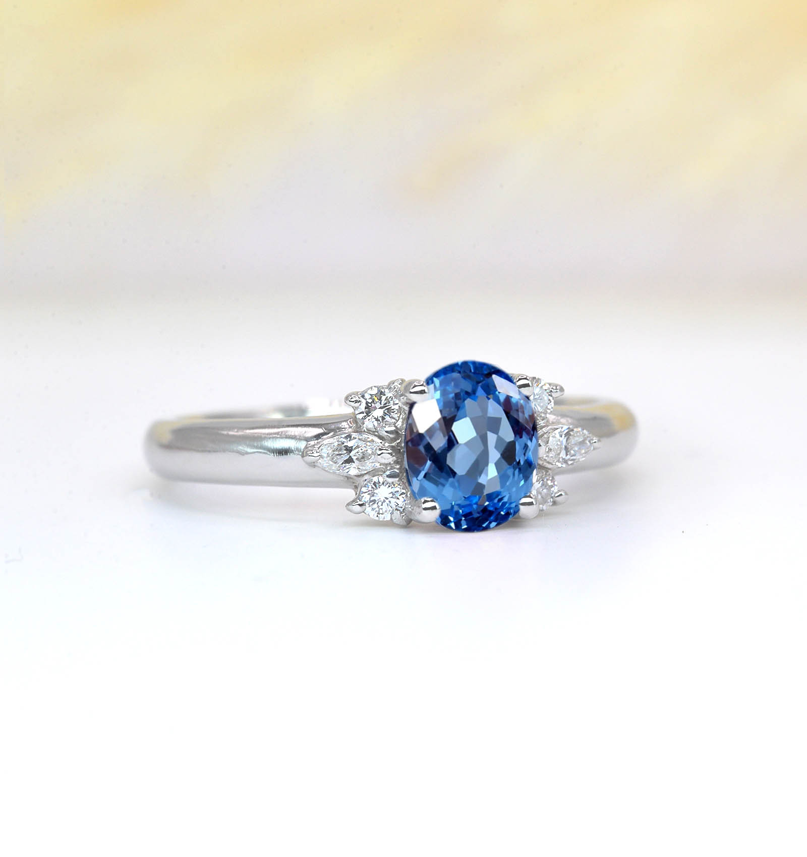 oval blue topaz art deco anniversary ring