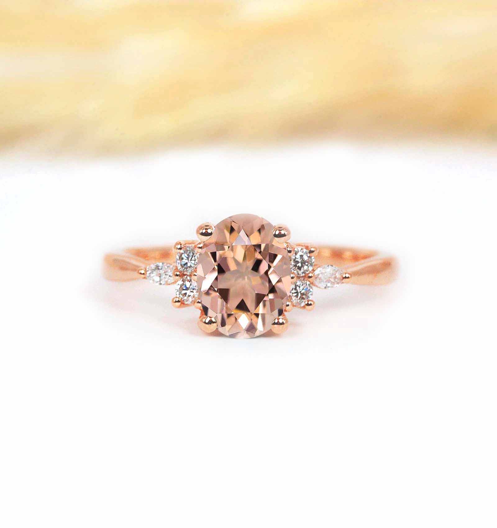 morganite ring with marquise diamonds