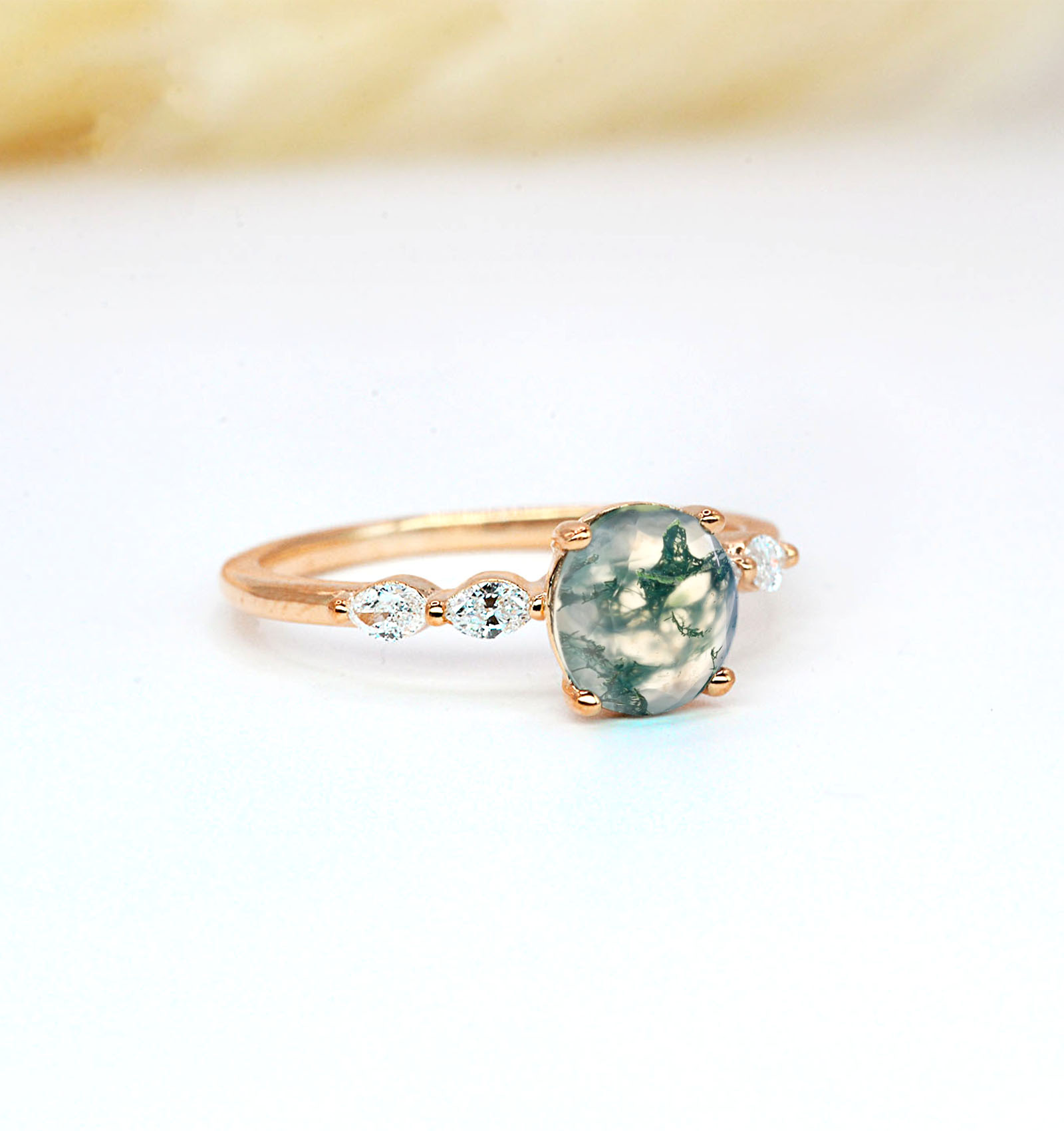 moss agate marquise diamond modern ring