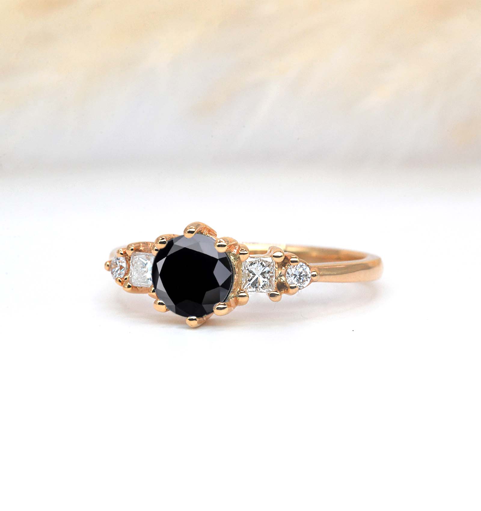 6mm round black diamond handmade ring