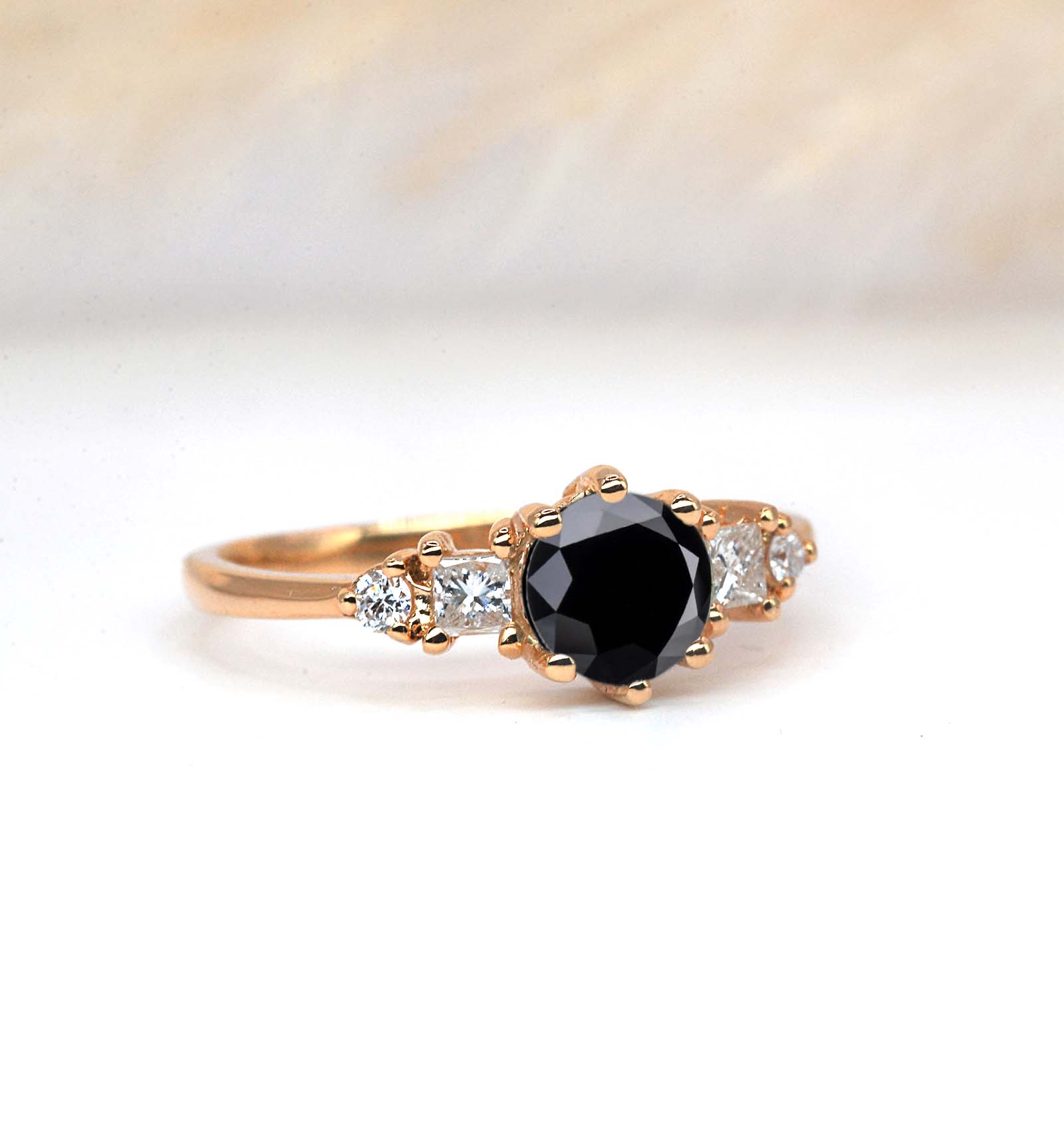 6mm round black diamond handmade ring