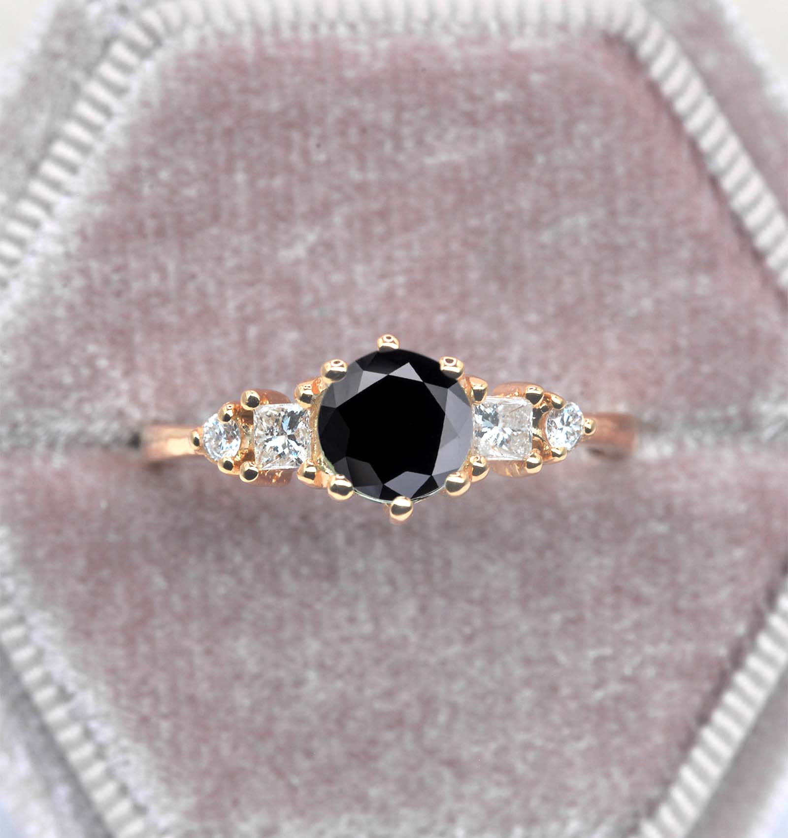 6mm round black diamond handmade ring