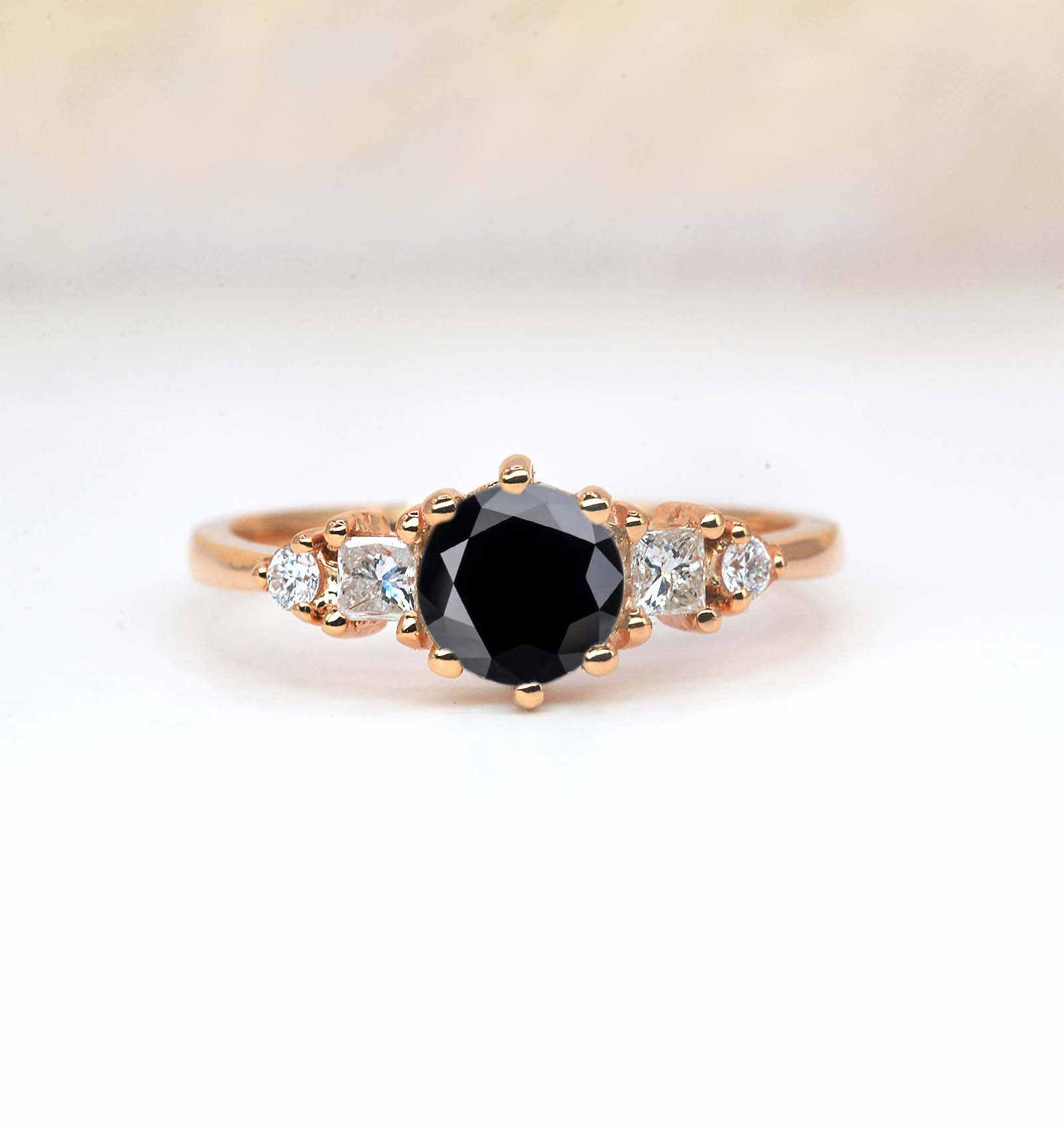 6mm round black diamond handmade ring