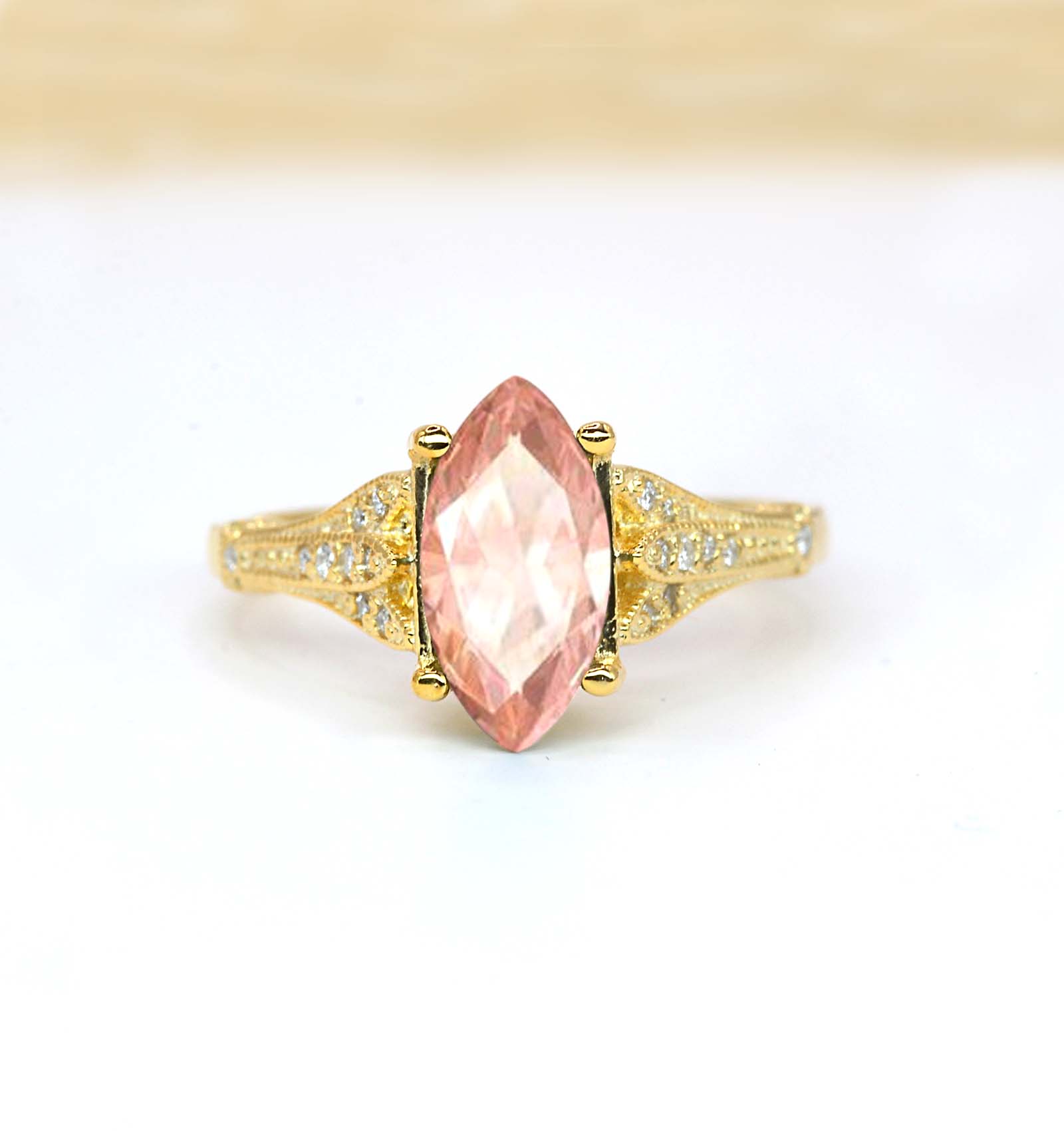 8 x 5mm marquise diamond morganite bespoke ring