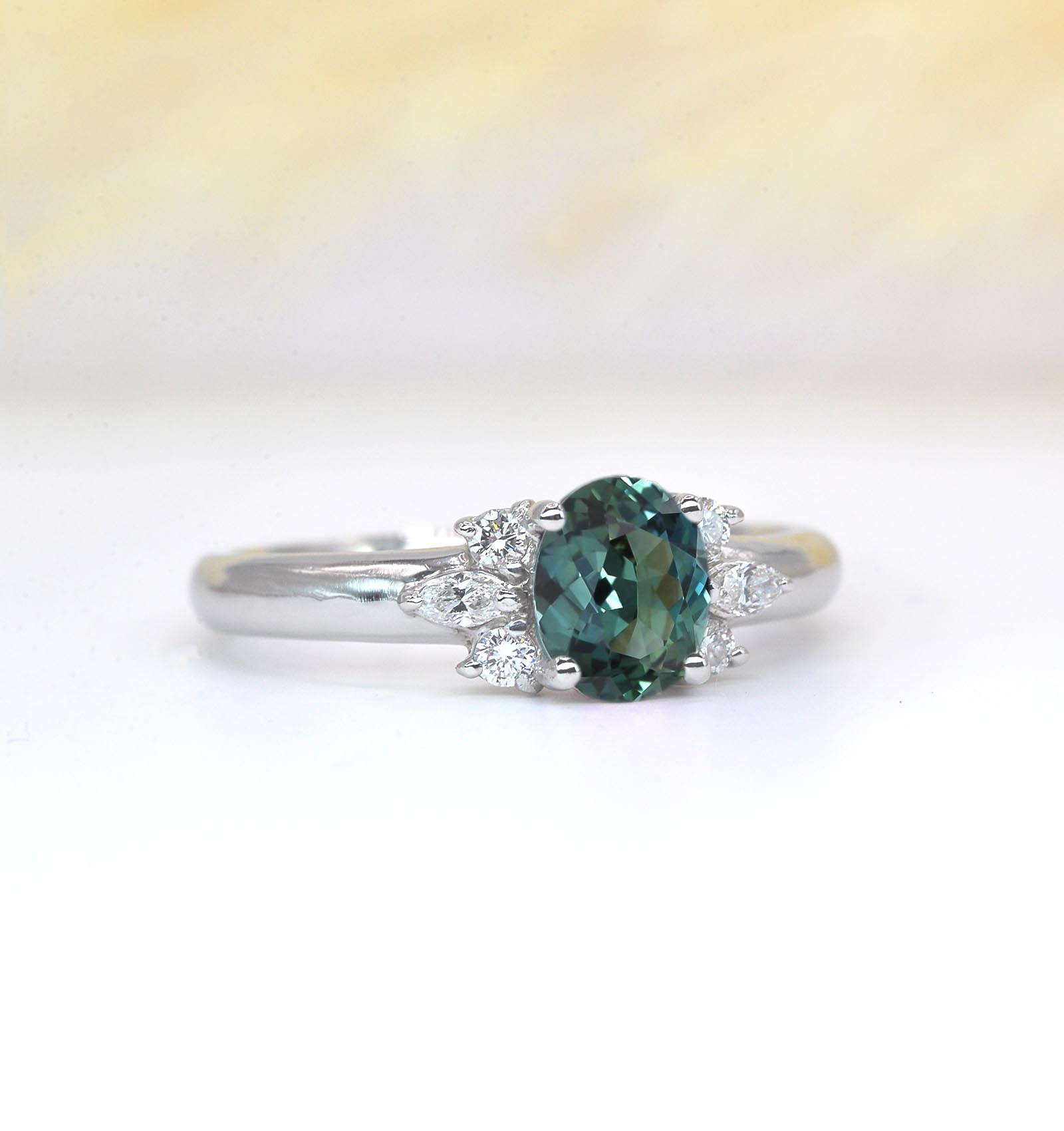 1.51ct teal sapphire vintage cluster ring