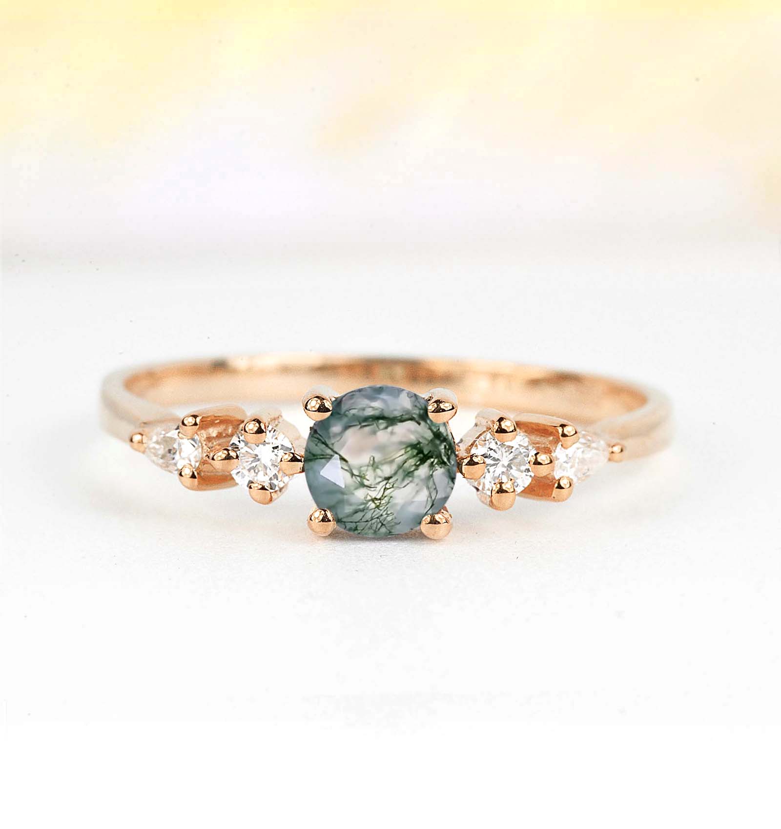 Moss agate and diamond ring in rose gold