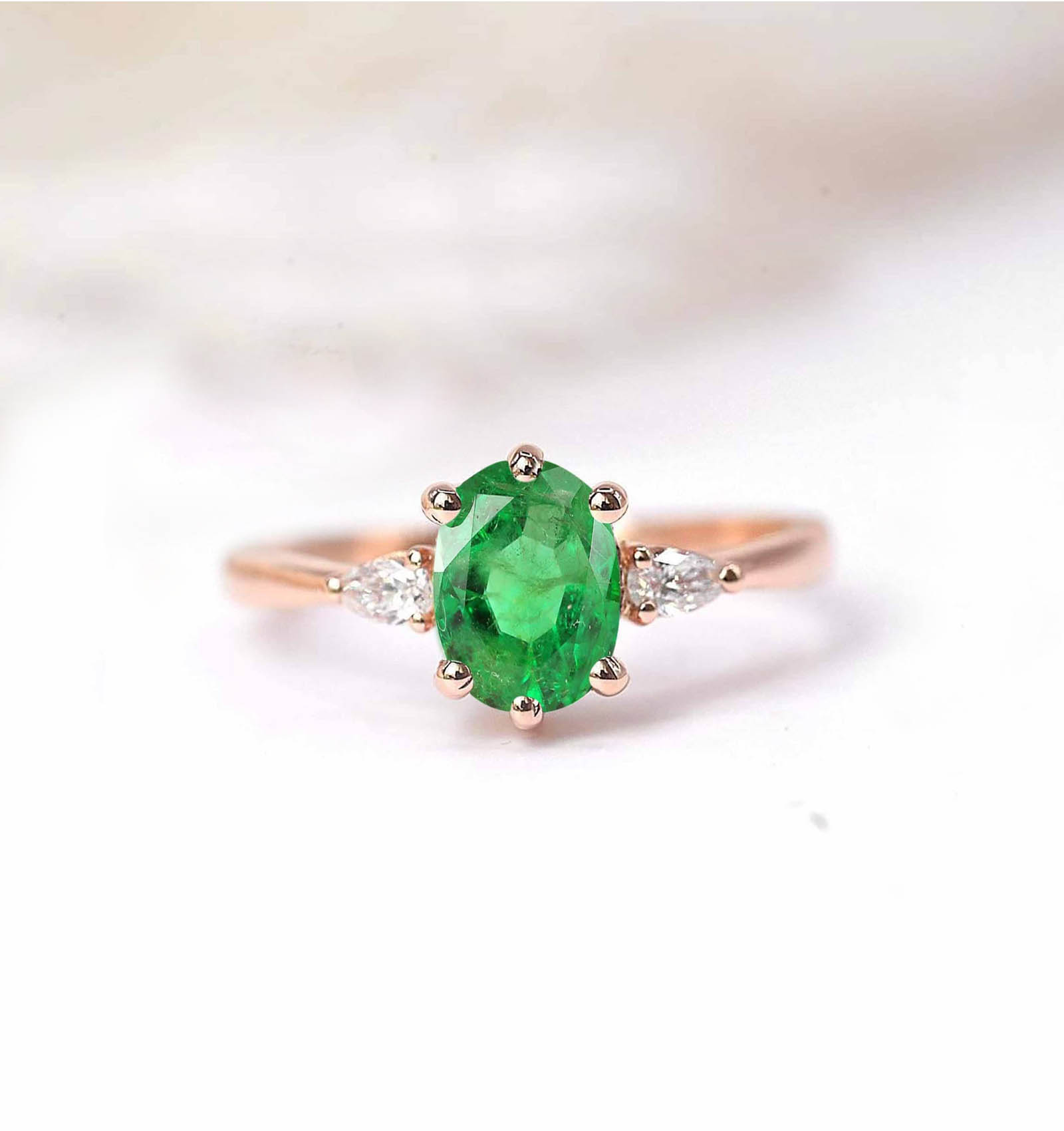 Natural Emerald Three Stones Ring