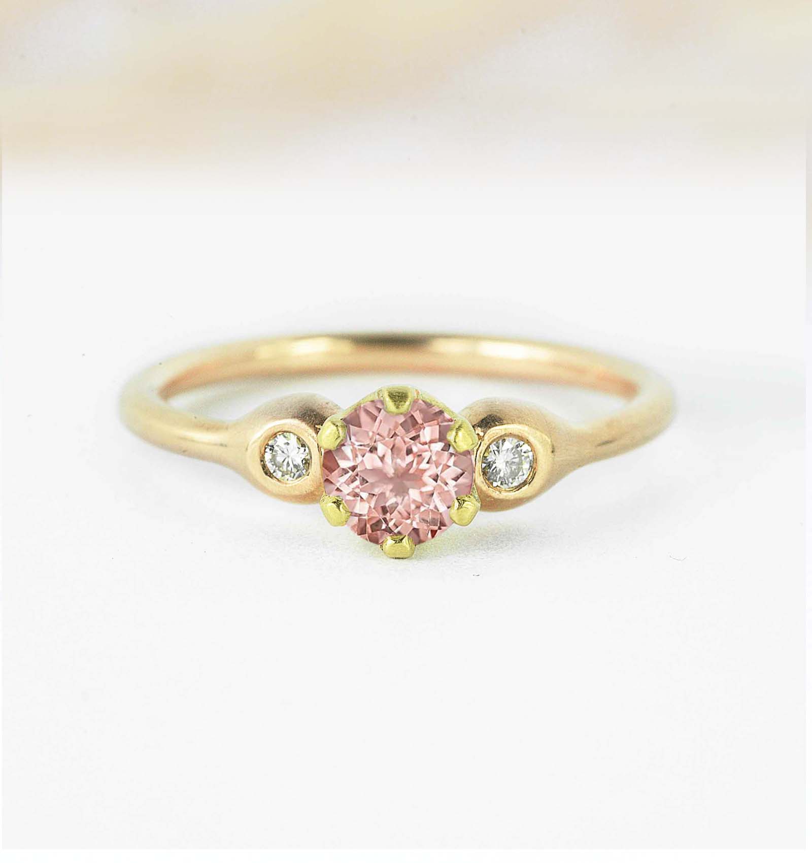 Natural morganite three stone ring