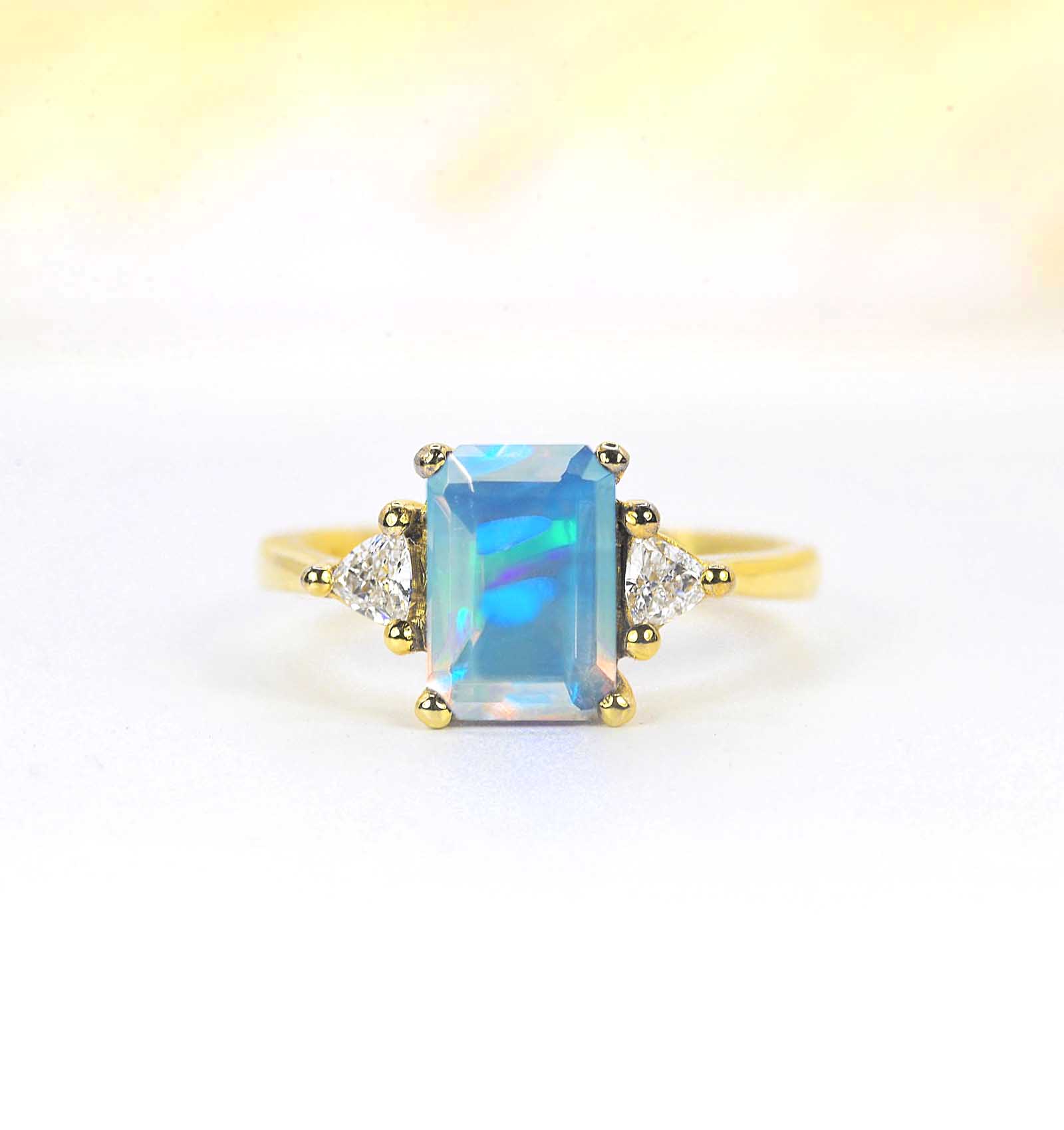 Natural white opal three stones ring