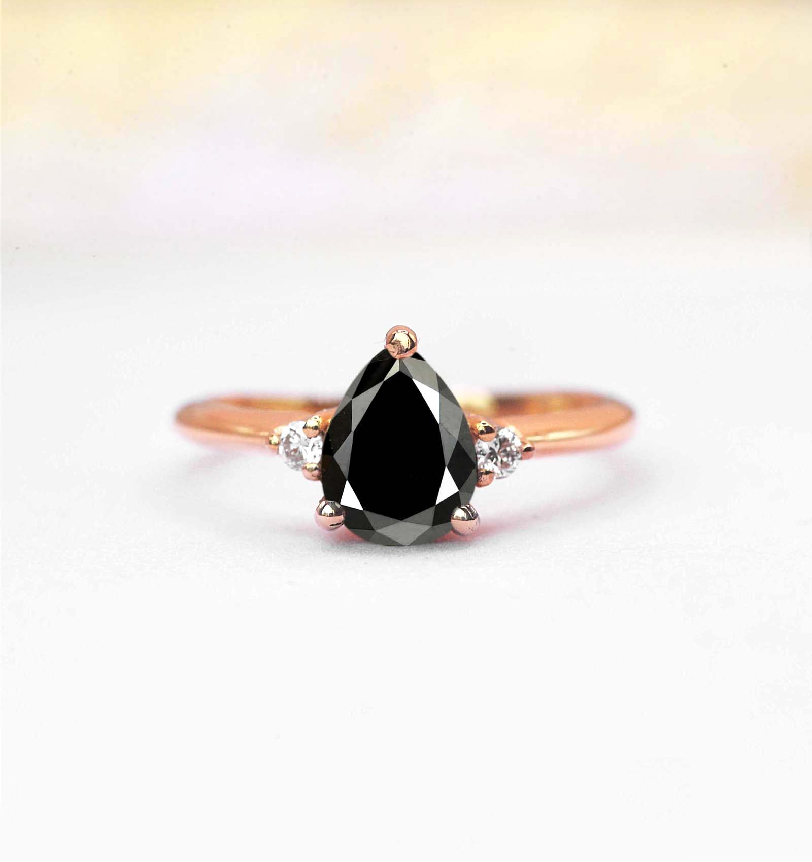 Pear black diamond minimalist ring