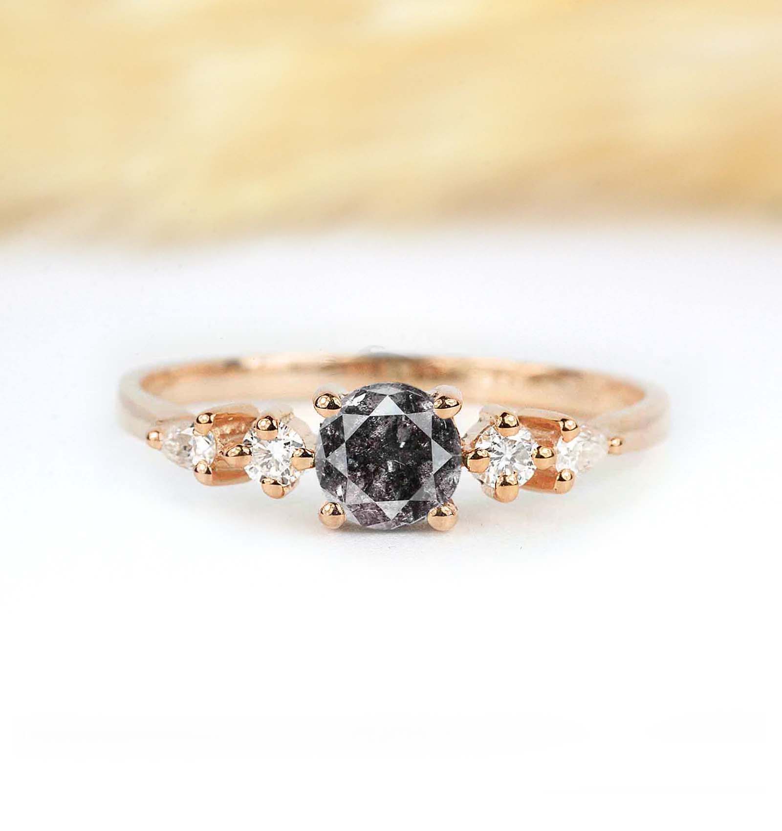 Salt and pepper diamond ring in rose gold