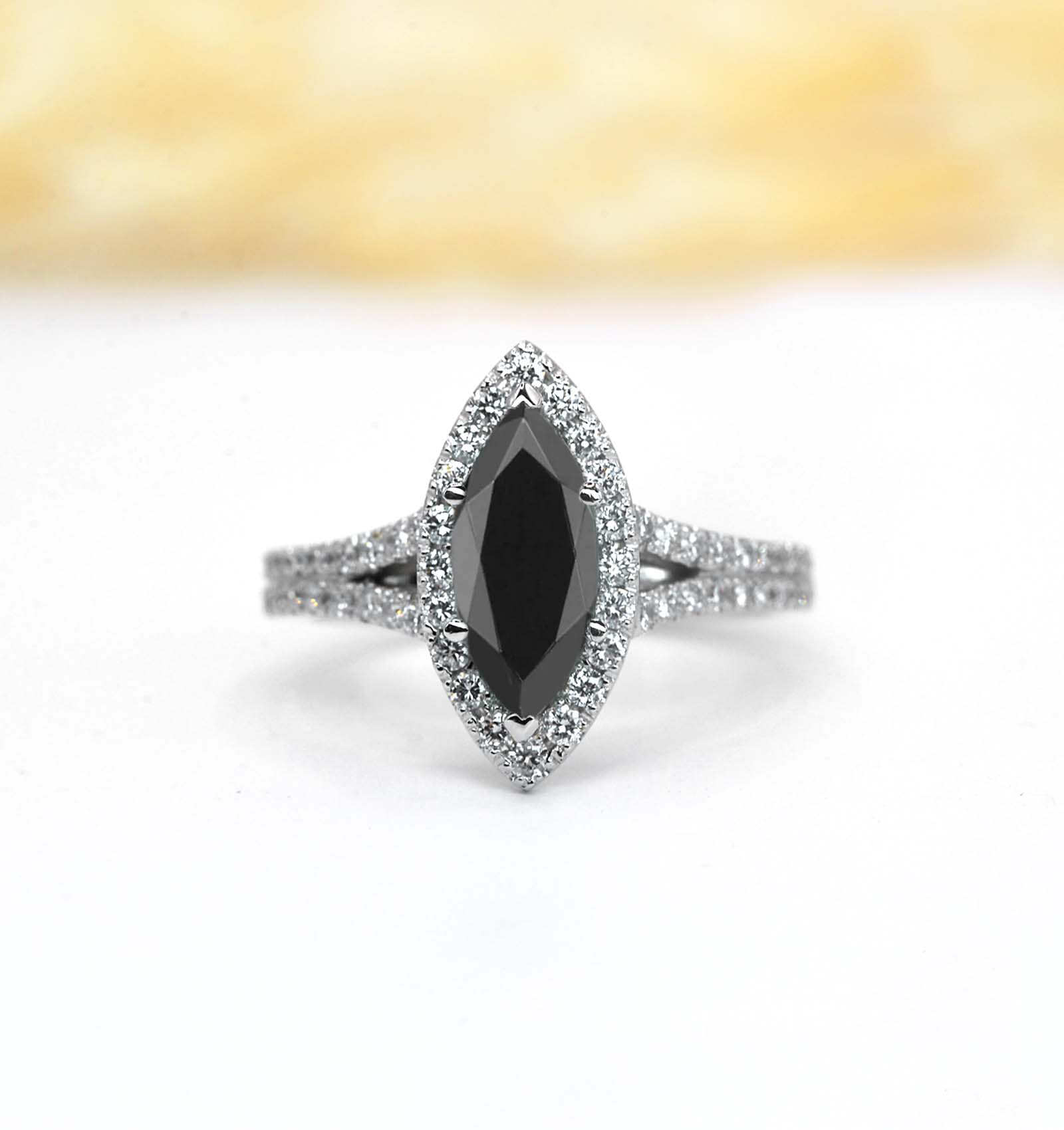 black diamond marquise halo ring