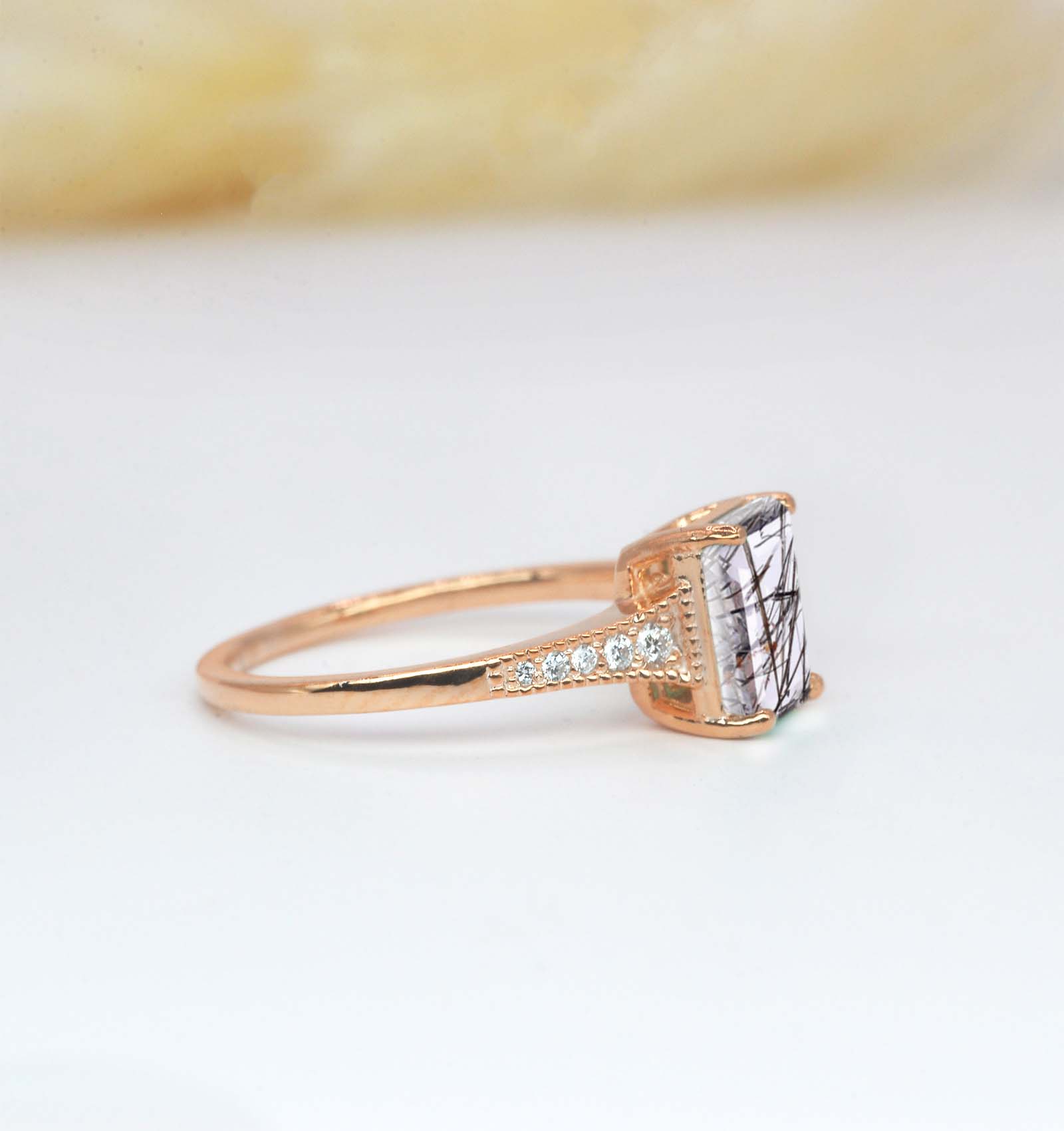 emerald cut rutile art deco vintage ring