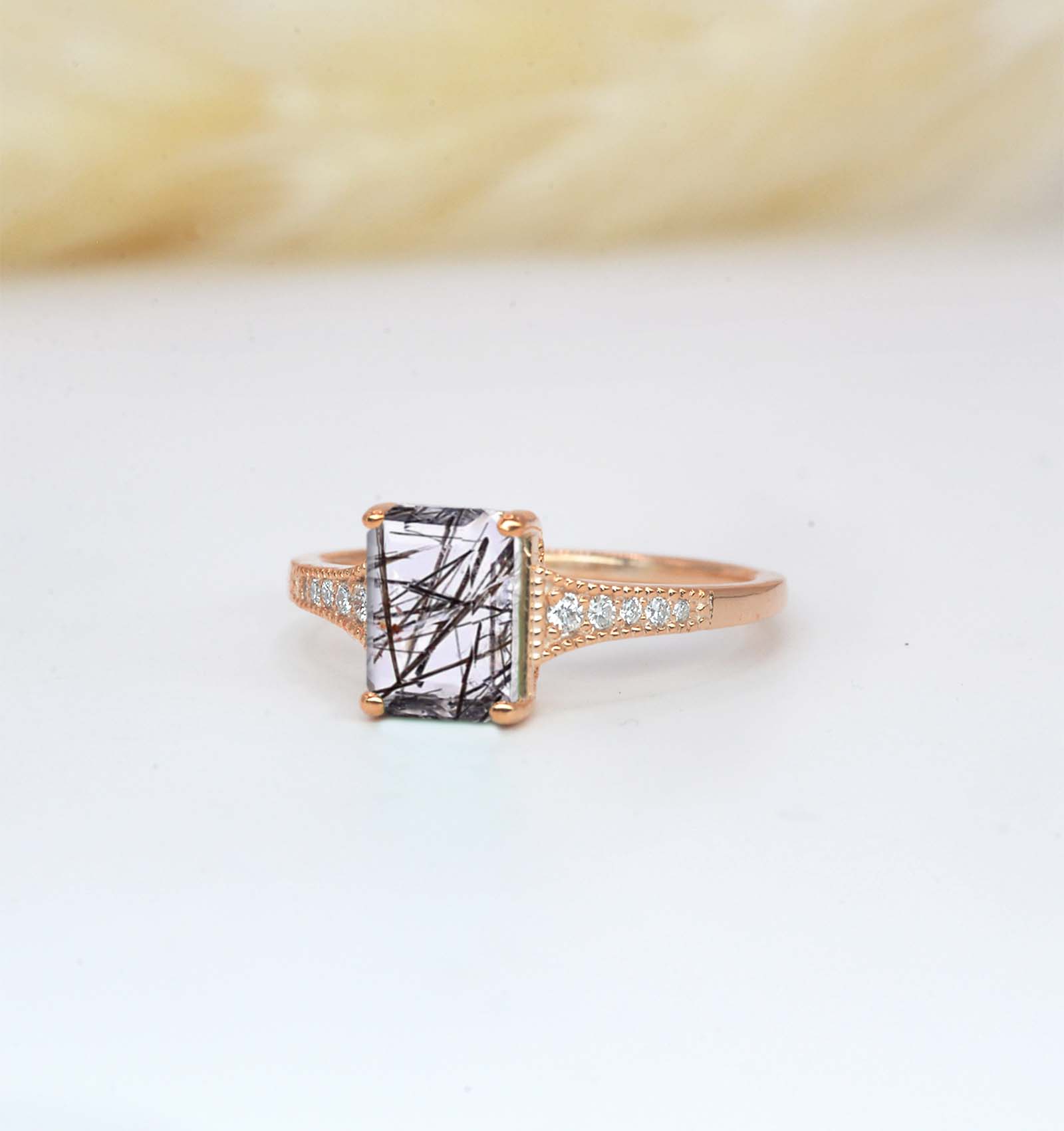 emerald cut rutile art deco vintage ring