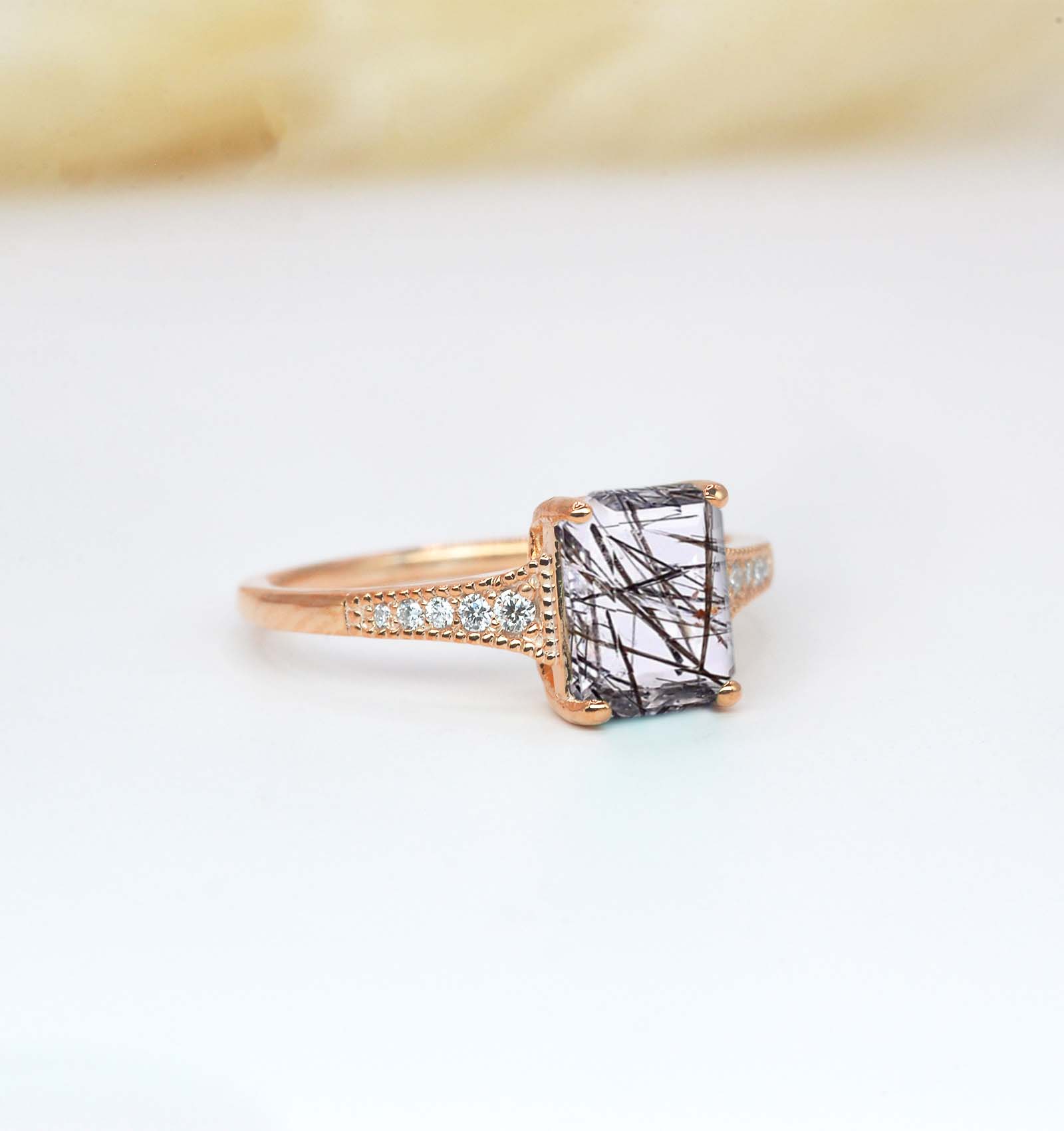 emerald cut rutile art deco vintage ring