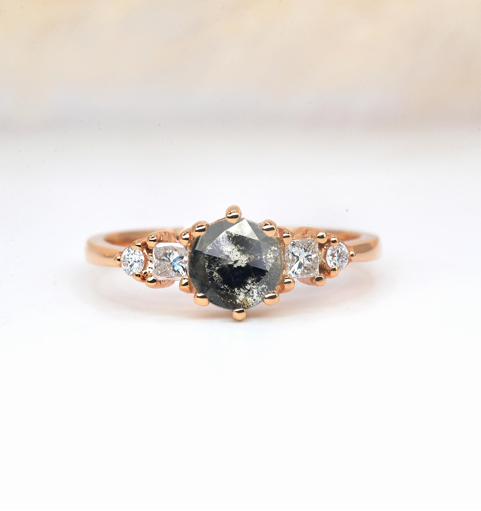 salt and pepper diamond bridal art deco ring