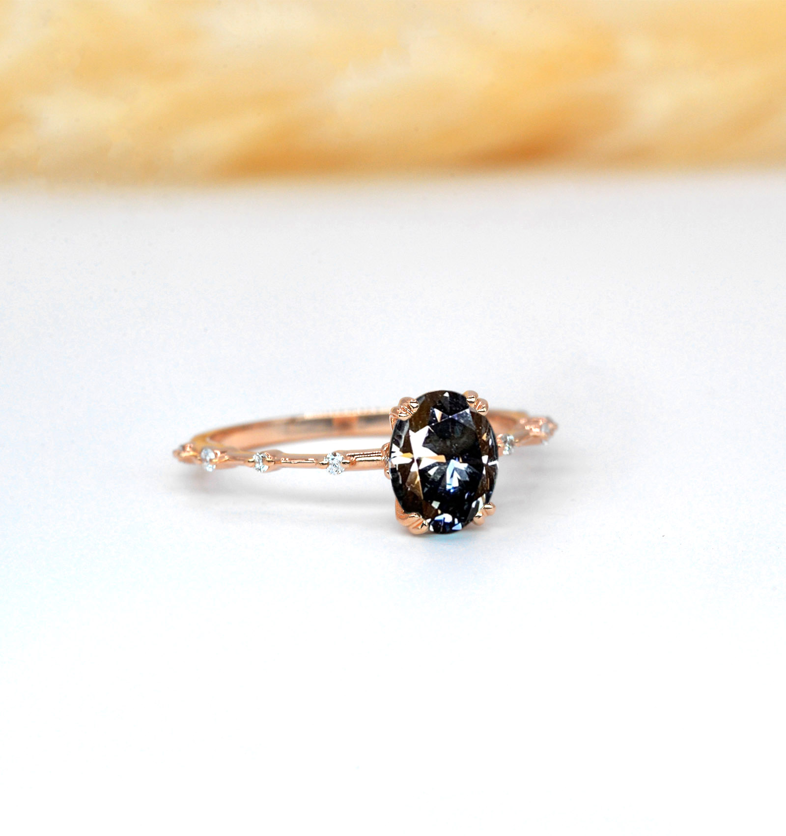 grey moissanite bridal promise ring