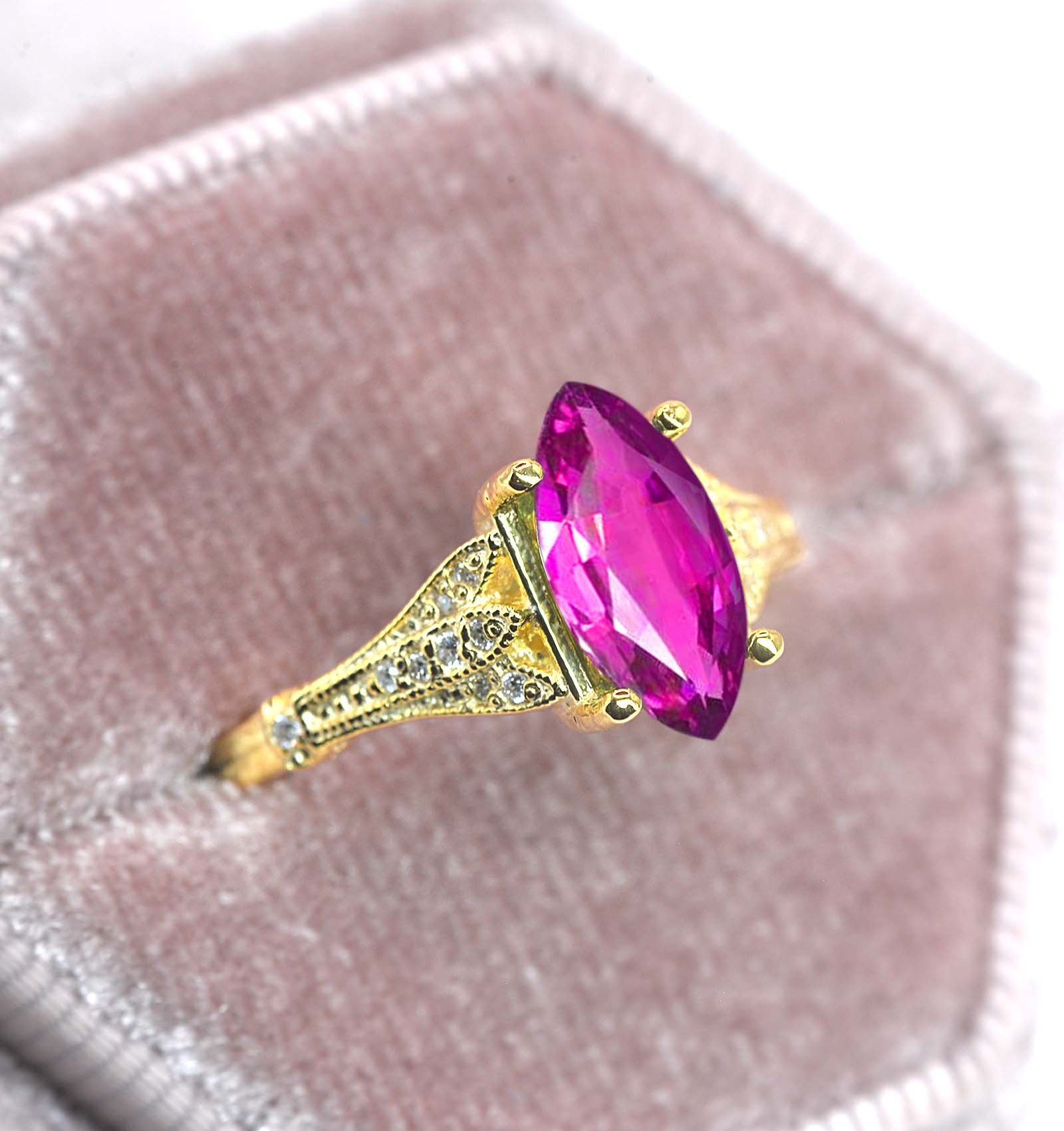 Marquise pink sapphire special engagement ring - DIORAH JEWELLERS