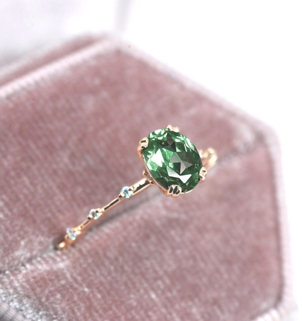 mint green unique engagement ring