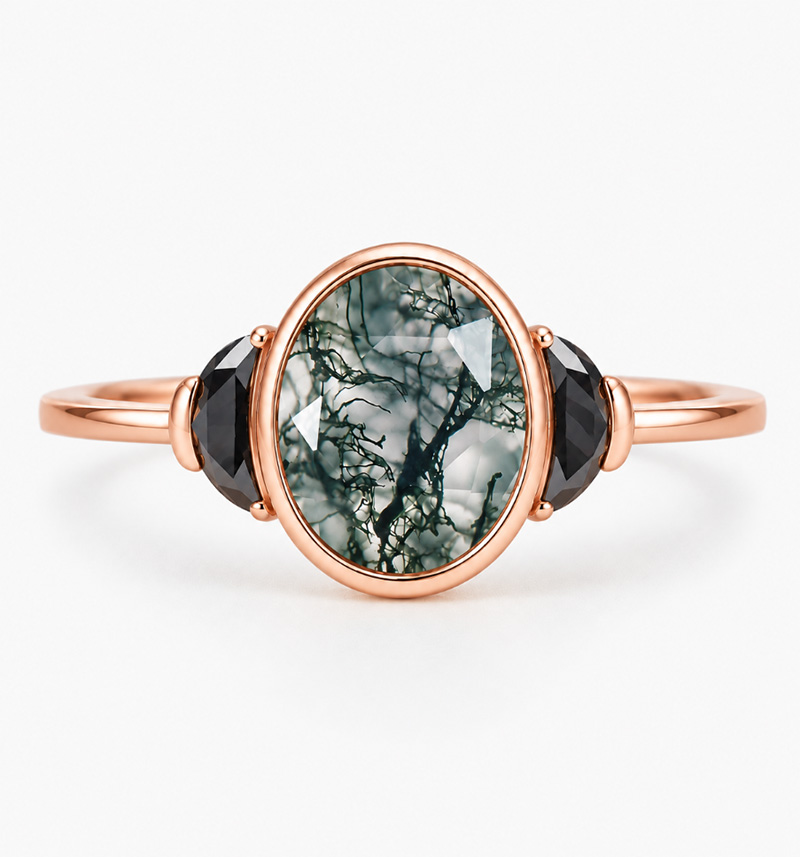 moss agate rose gold engagement ring