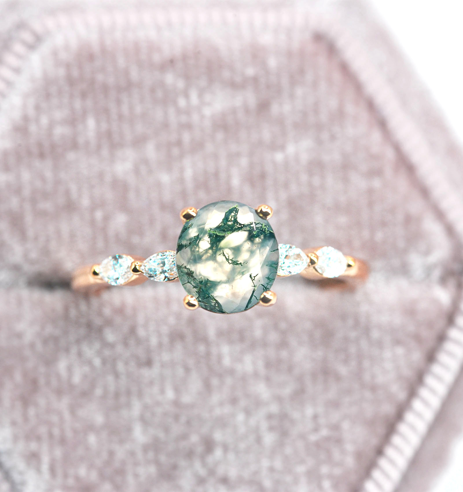 moss agate marquise diamond modern ring