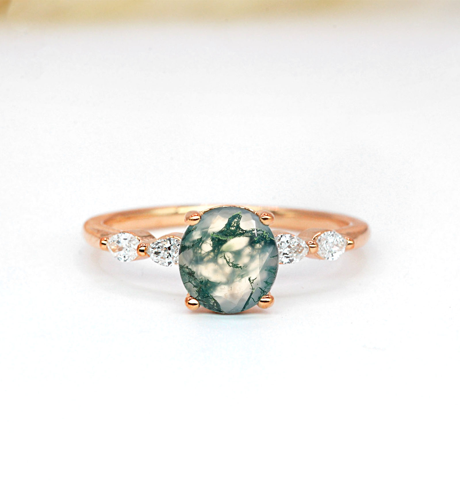 moss agate marquise diamond modern ring