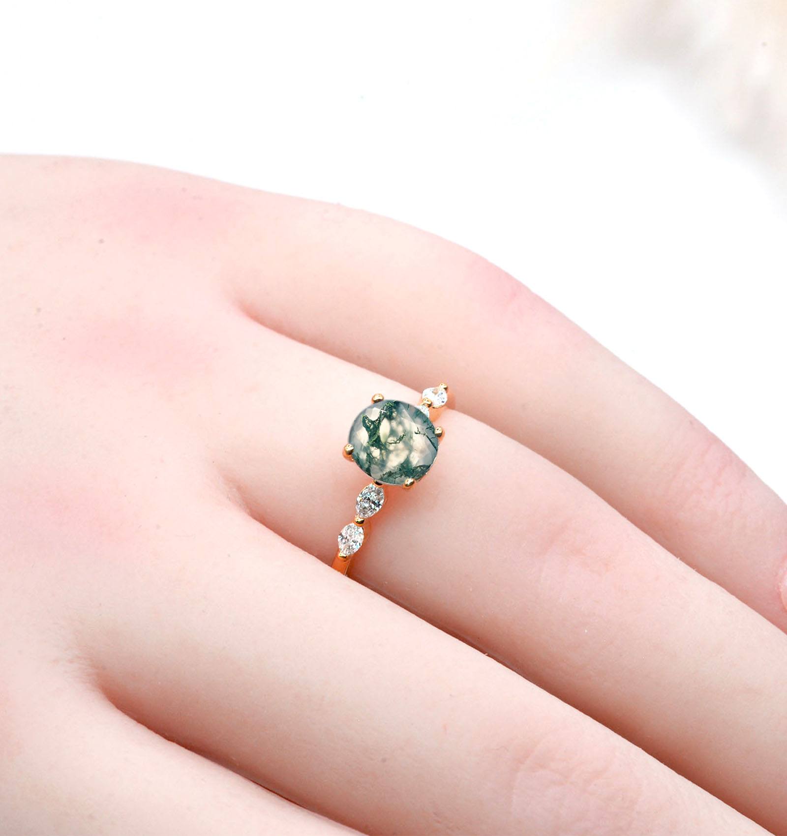 moss agate marquise diamond modern ring