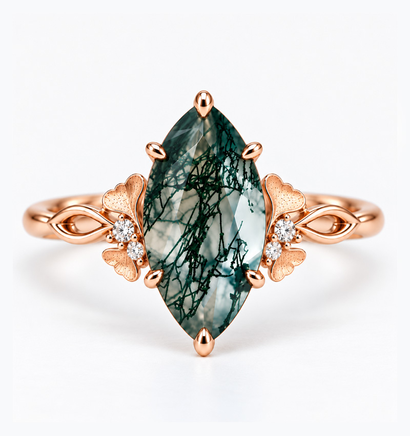 nature inspired moss agate ring