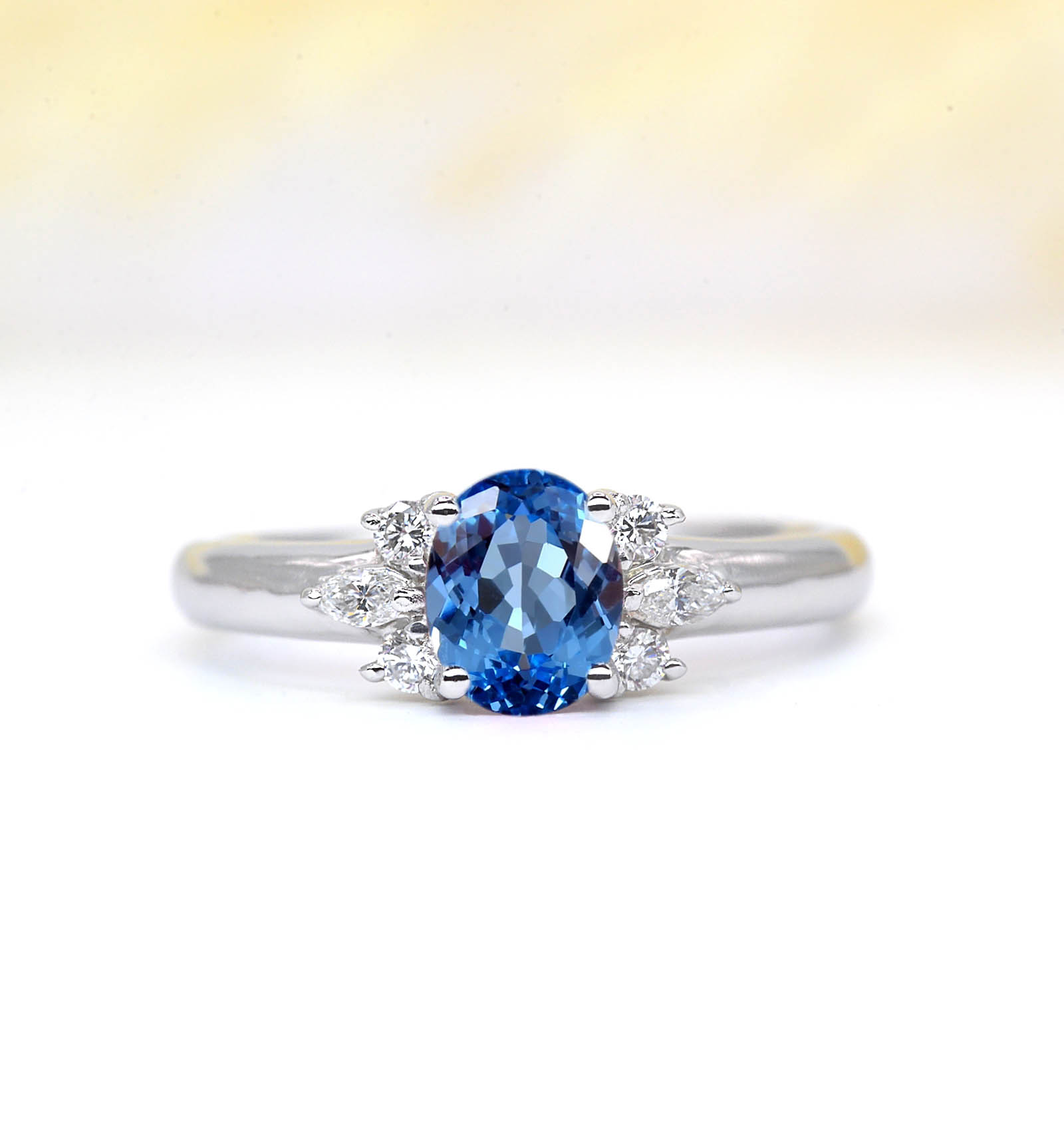 oval blue topaz art deco anniversary ring