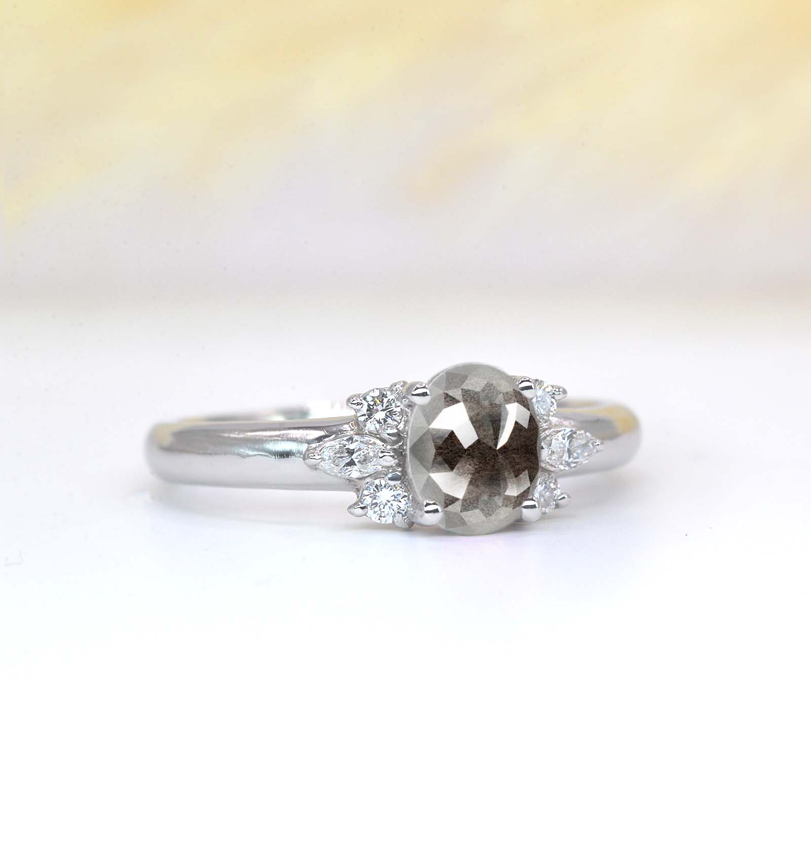 oval cushion cut salt and pepper diamond ring