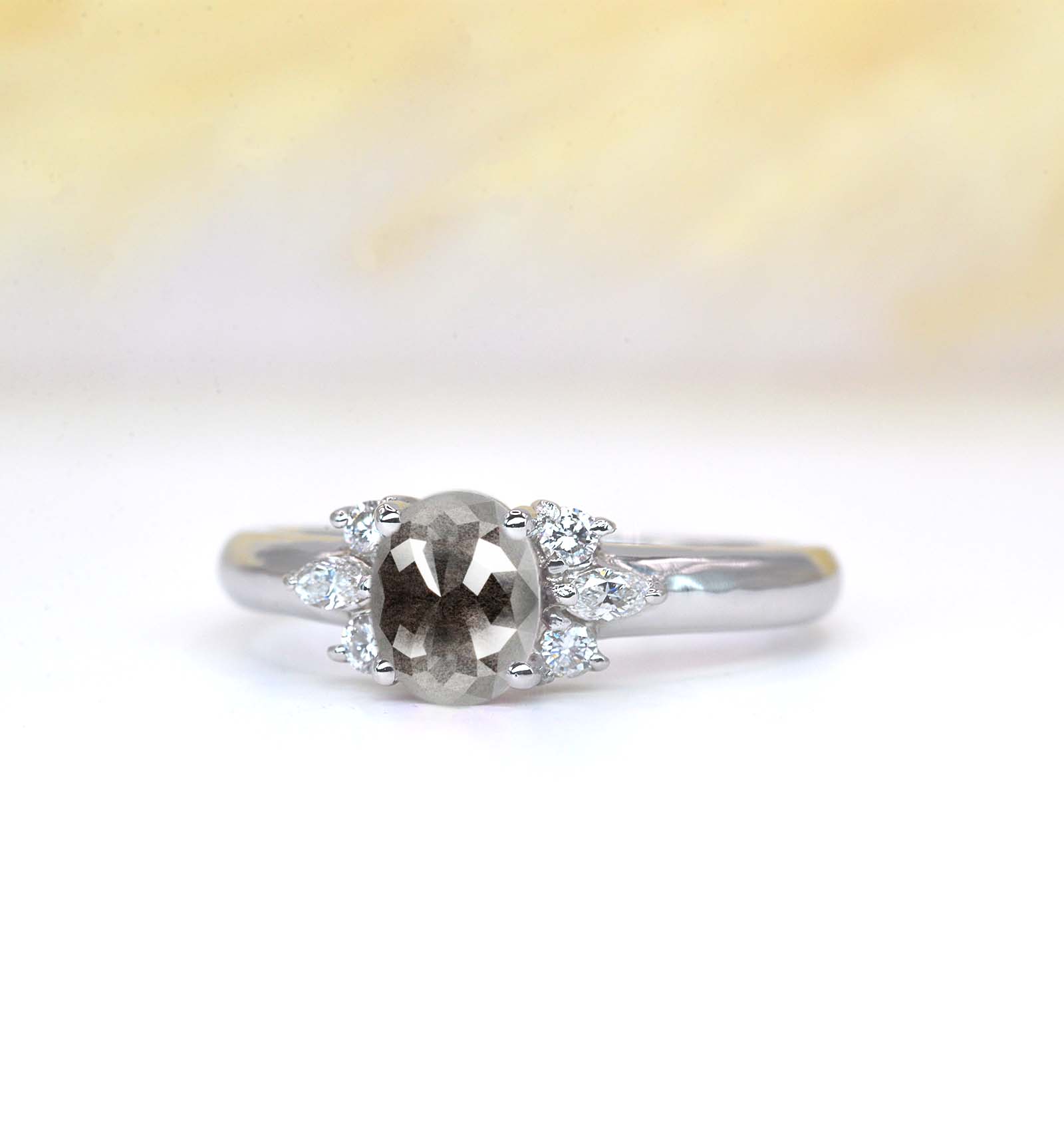 oval cushion cut salt and pepper diamond ring