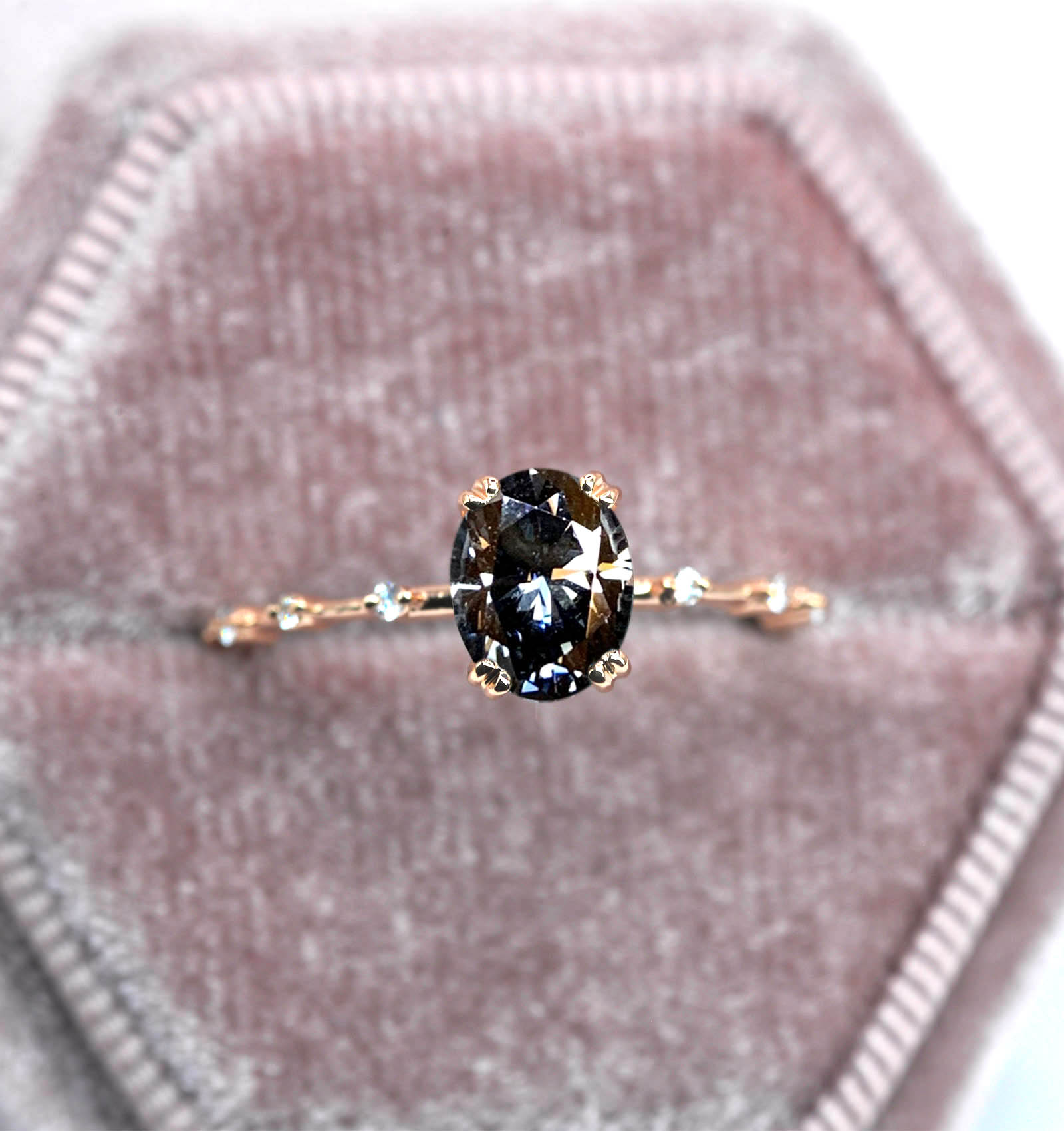 grey moissanite bridal promise ring