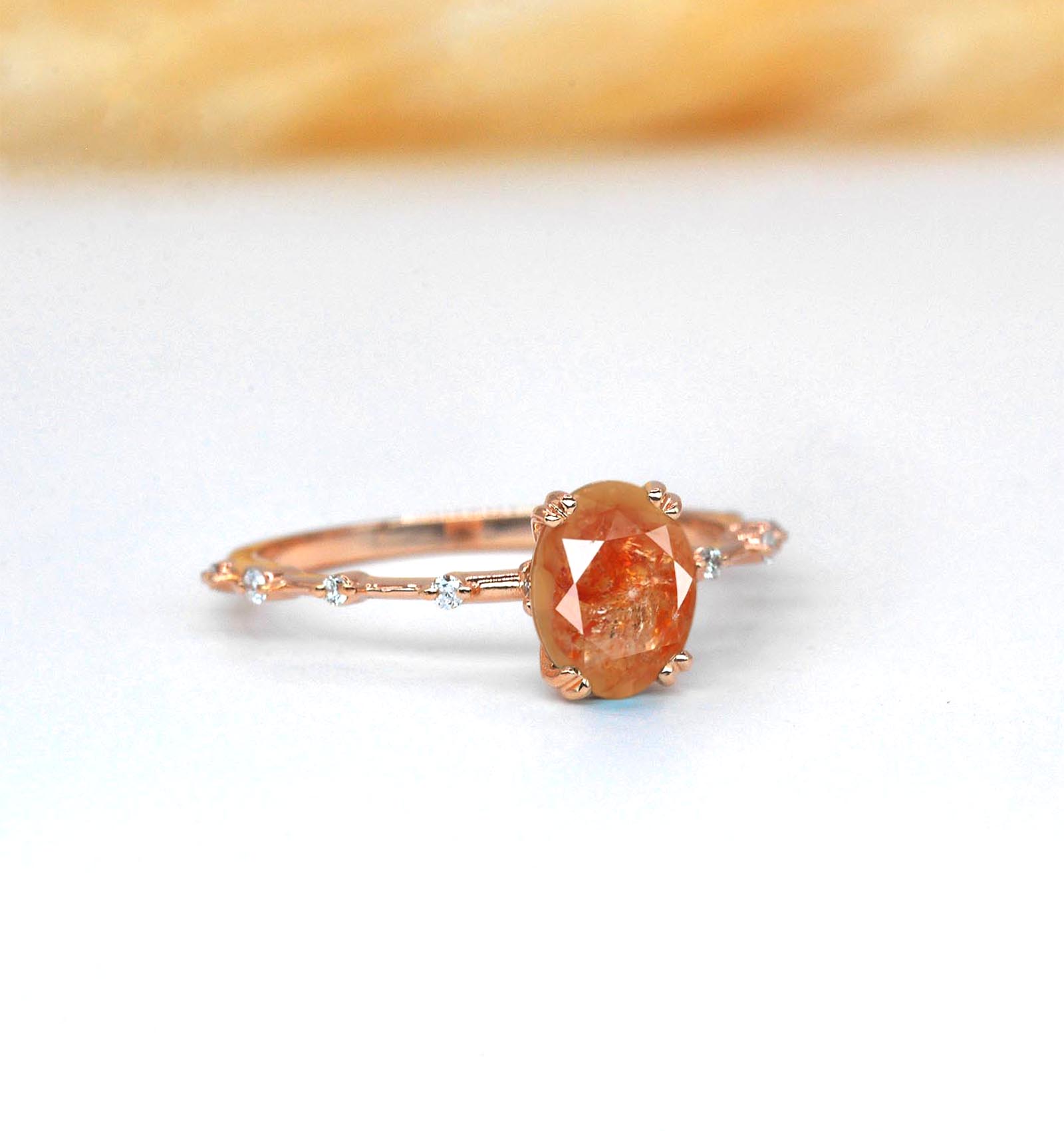 oval rustic diamond art deco ring