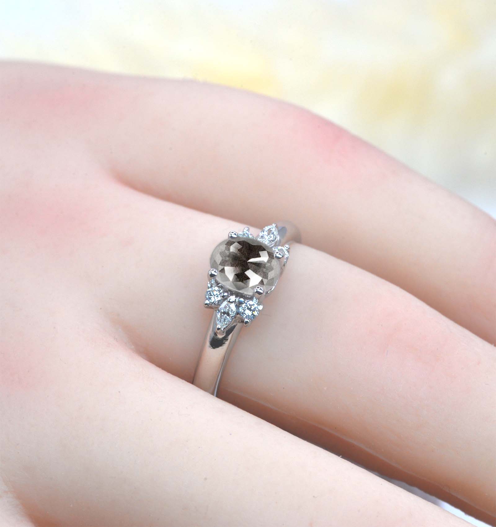 oval cushion cut salt and pepper diamond ring