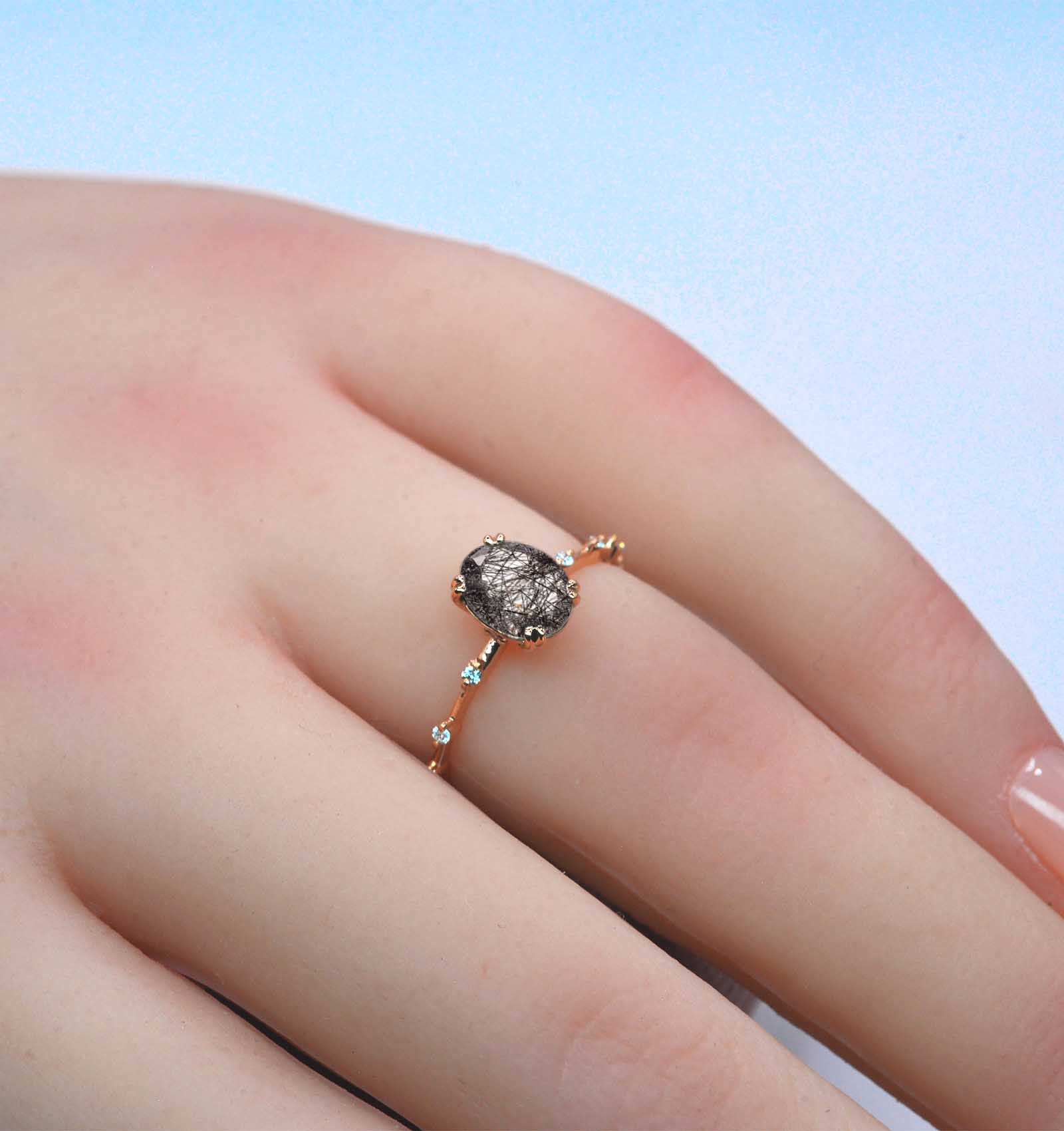 oval shape rutile engagement ring