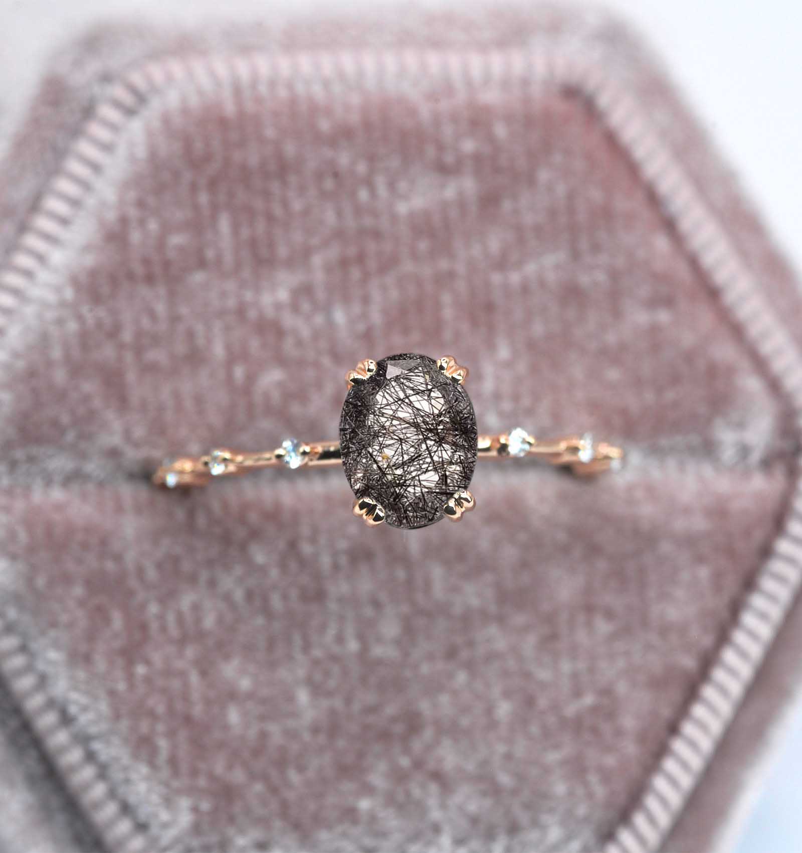 oval shape rutile engagement ring