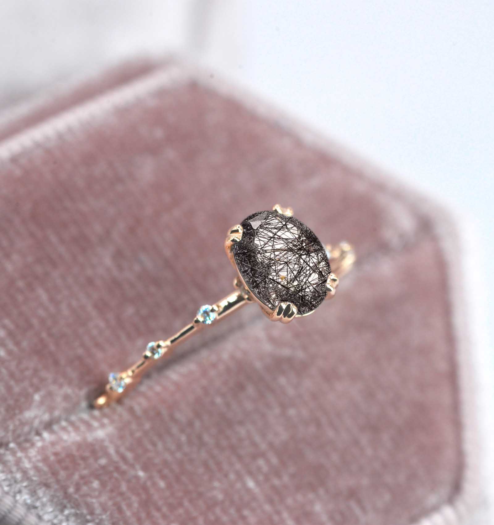 oval shape rutile engagement ring
