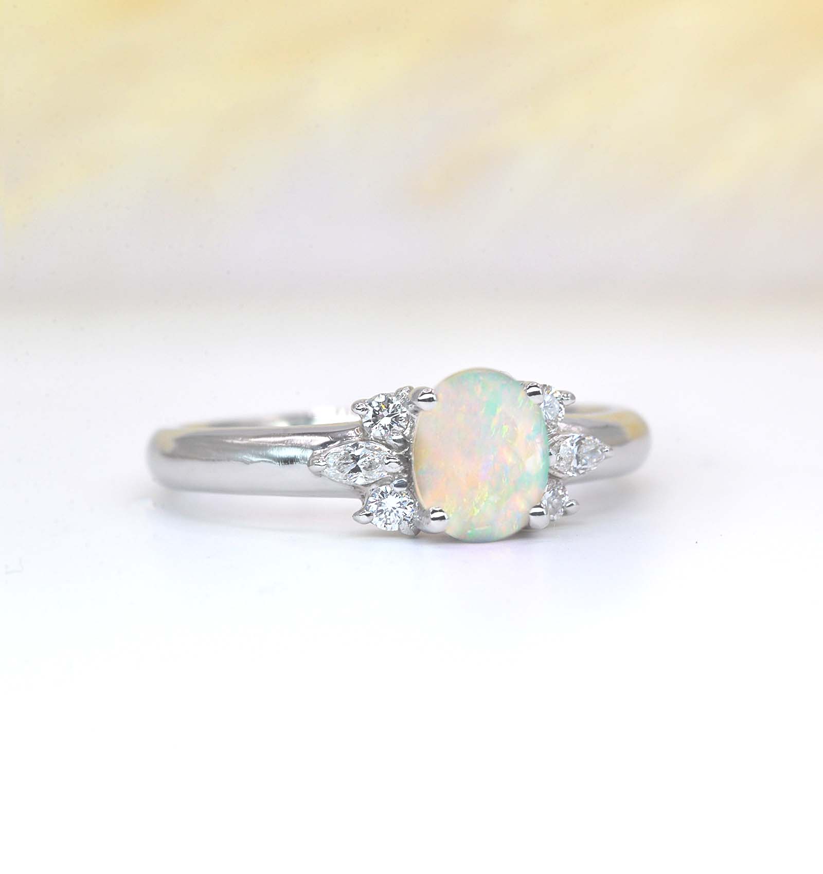 oval white opal cluster vintage ring