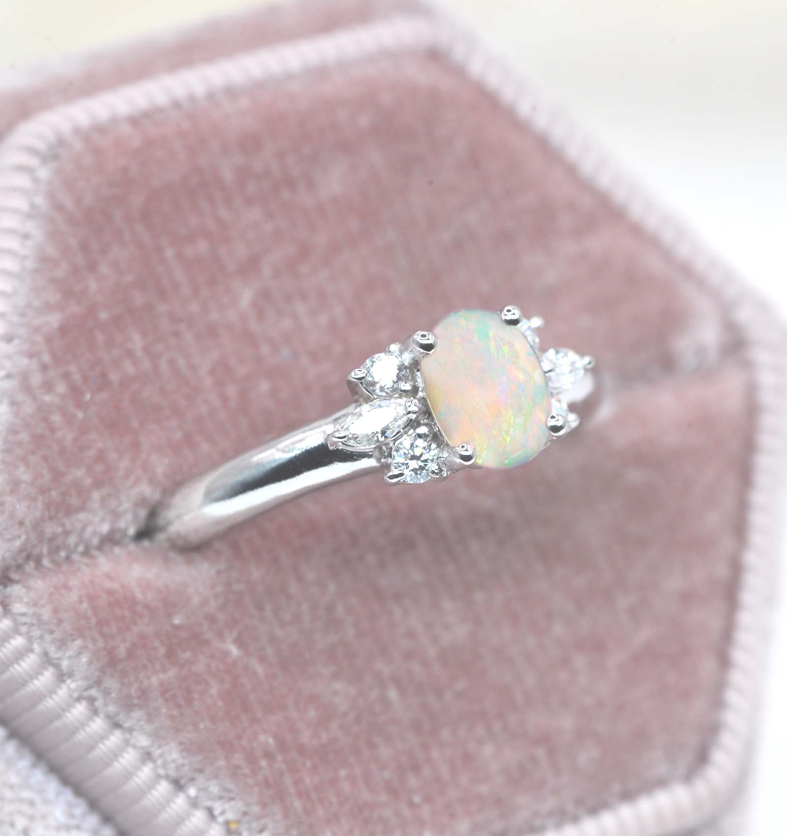 oval white opal cluster vintage ring