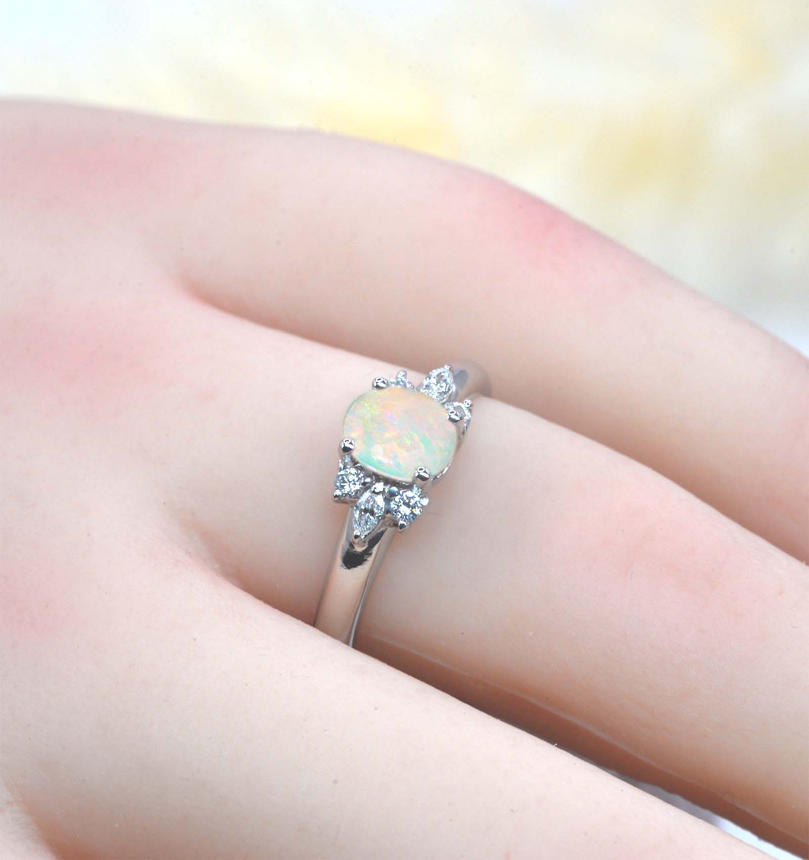 oval white opal cluster vintage ring