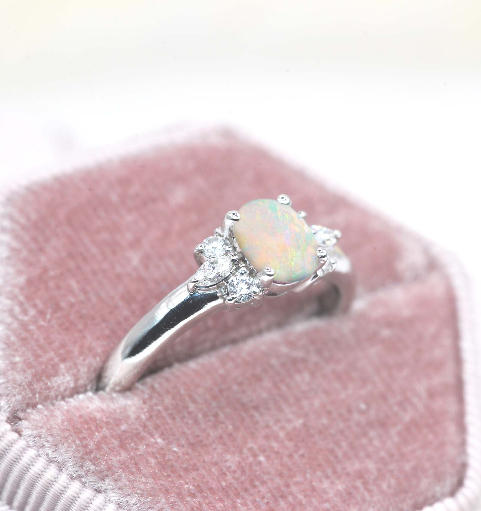oval white opal cluster vintage ring